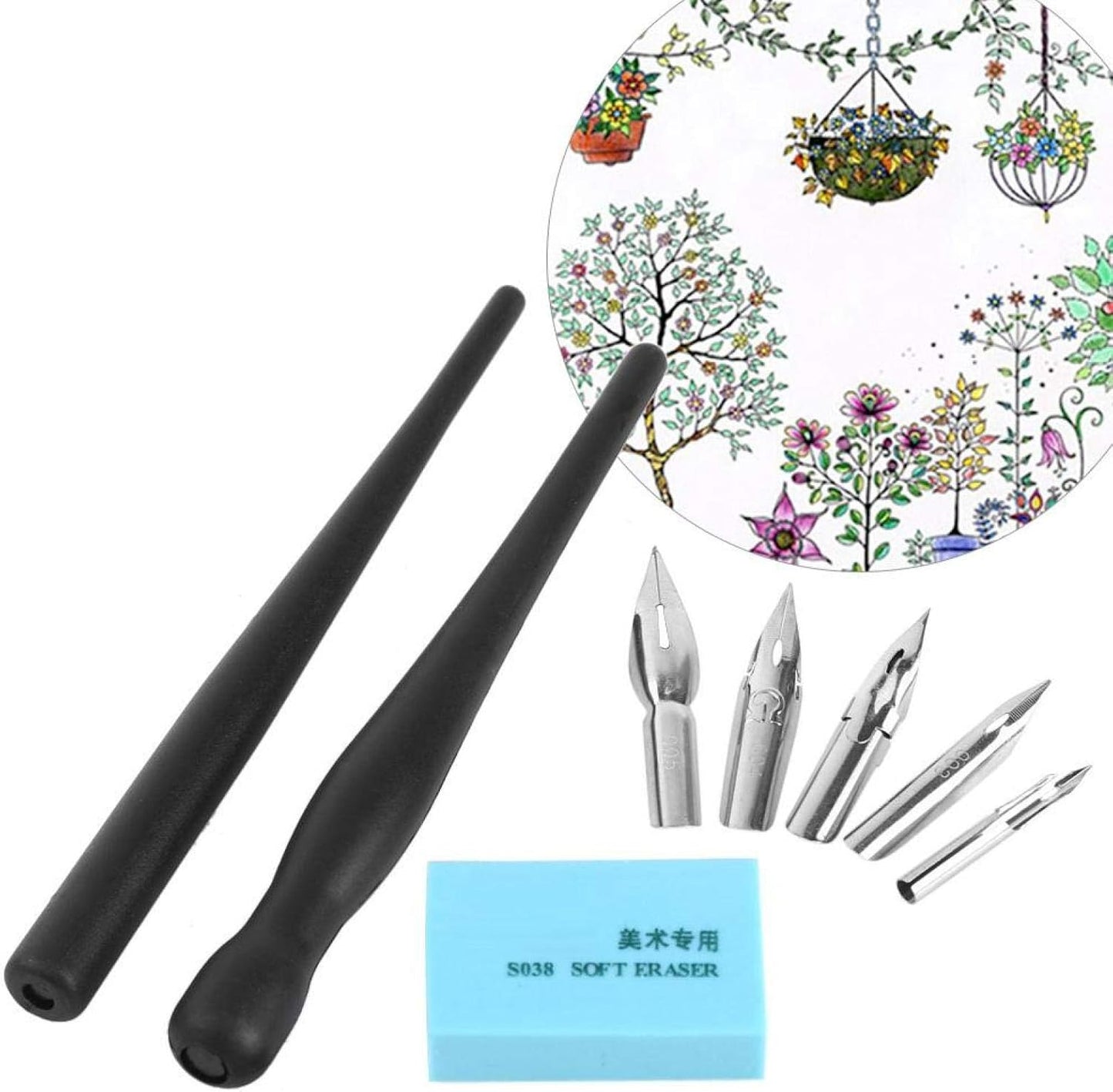 Manga Pen Cartoon Comic Pen Nib Drawing Tools Comic Dip Pen Set with 2 Black Pen Holders 5 Nibs 1 Drawing Eraser