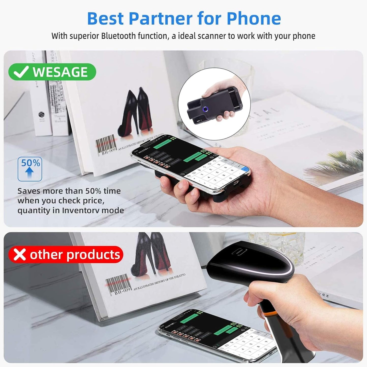 Symcode Portable Barcode Clip with Bluetooth - 1D 2D QR Bar Code Reader, PDF417, Data Matrix, Maxicode, Wireless Connect