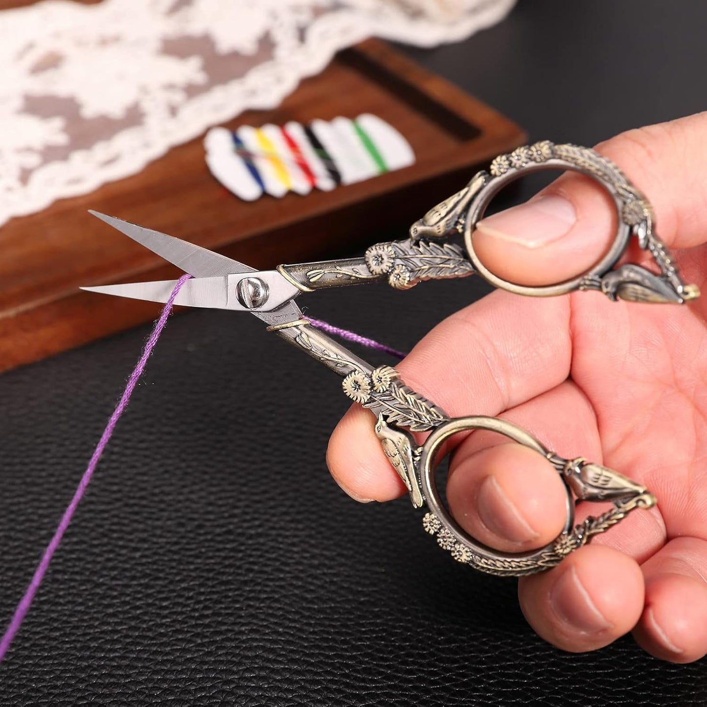 Embroidery Scissors, Small Sharp Pointed Sewing Scissors for Craft Cross Stitch Needlework Artwork Knitting Thread Yarn Detail Cutting Tools, 4.6in Little Bronze Bird Scissor