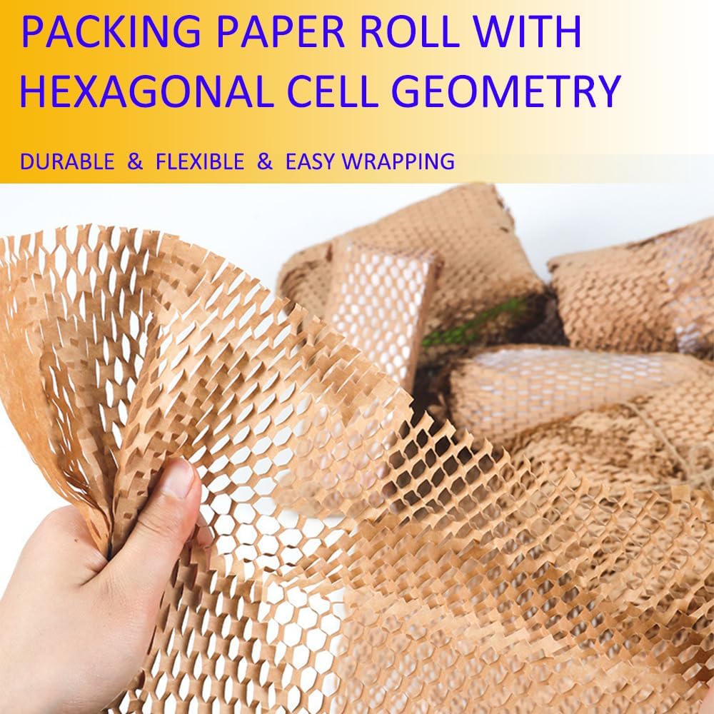 VVLIAM Honeycomb Packing Paper for Moving|Shipping 15" x 328"FT with Fragile Stickers dishes packing supplies instead of Bubble Wrap for wrapping Biodegradable Moving supplies (328FT)