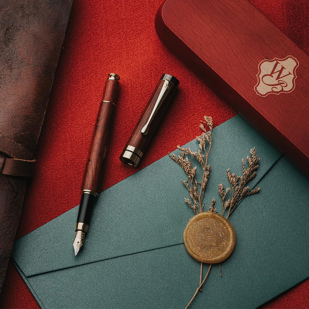Wordsworth & Black Fountain Pen Set, Luxury Bamboo Wood - Extra Fine Nib, Gift Case; Includes 6 Ink Cartridges, Ink Refill Converter -Journaling, Calligraphy; Drawing, Smooth Writing [Rosewood]