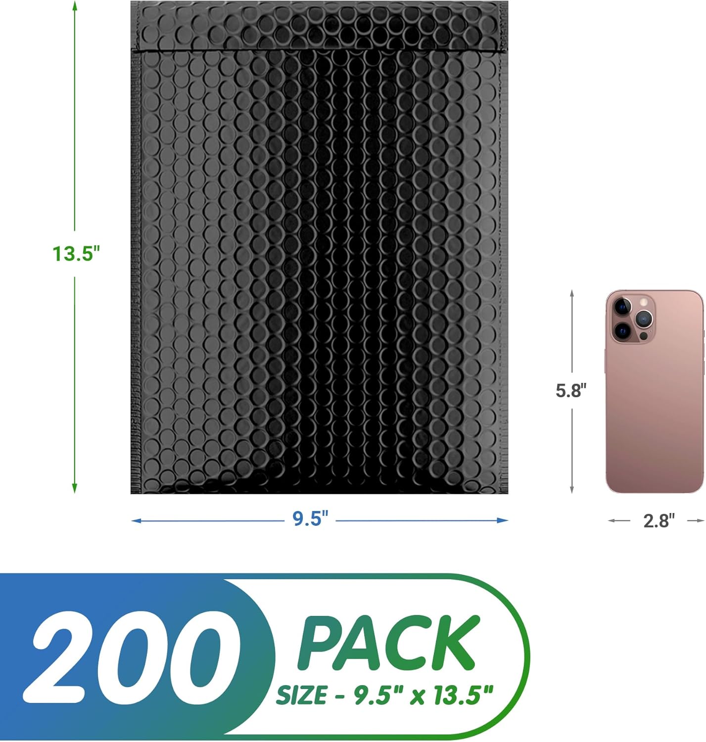 Matte Black Poly Bubble Mailers Self Seal, 9.5 x 13.5 Inch. Pack of 200 Bubble Packaging Envelopes for Shipping. Durable Padded Envelopes Waterproof. Self Seal Padded Mailers. Shipping Packages