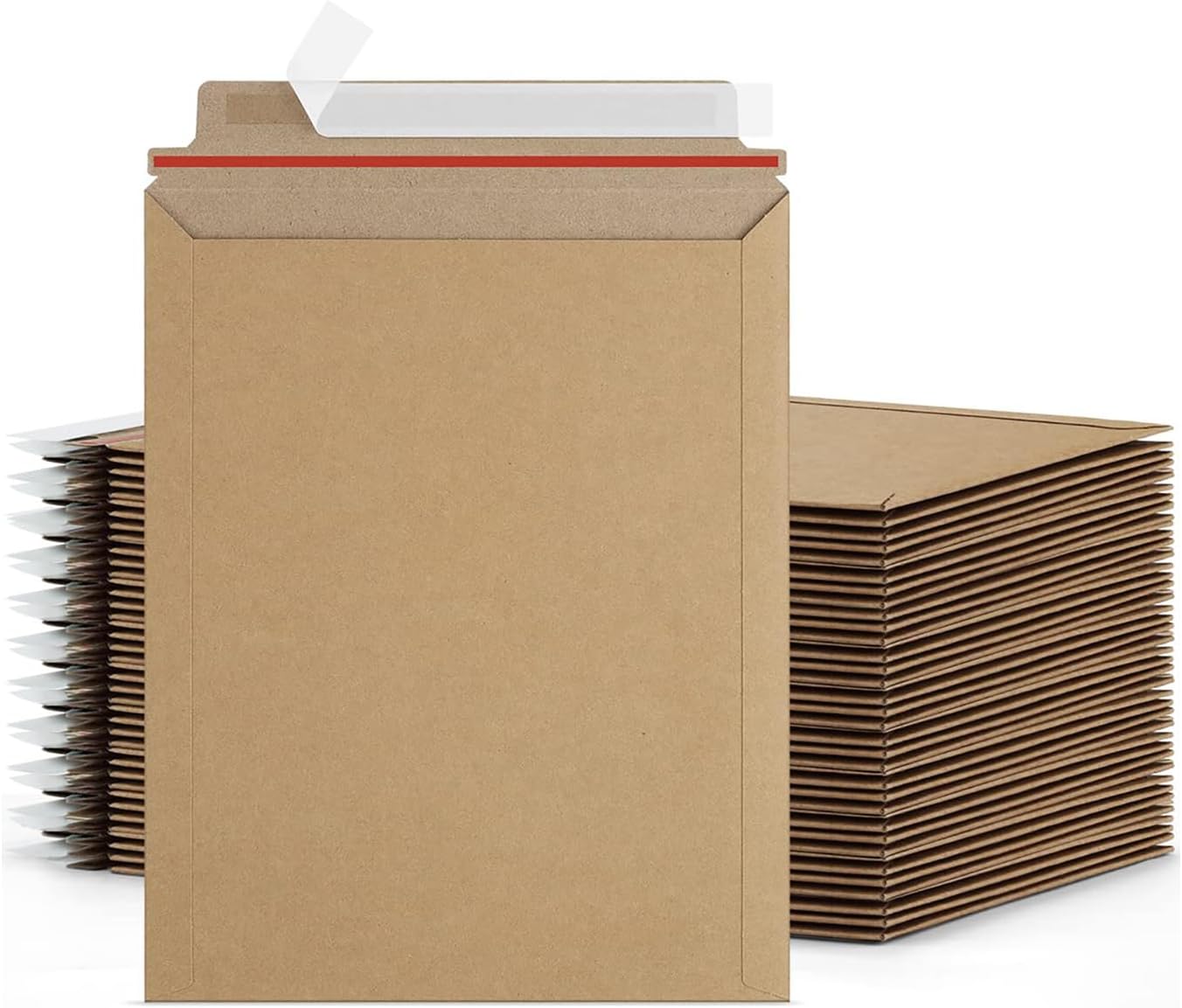 PSBM Rigid Mailers, 13x18 Inch, 100 Pack, Kraft Brown Cardboard Shipping Envelopes for Photo & Document, Self Seal