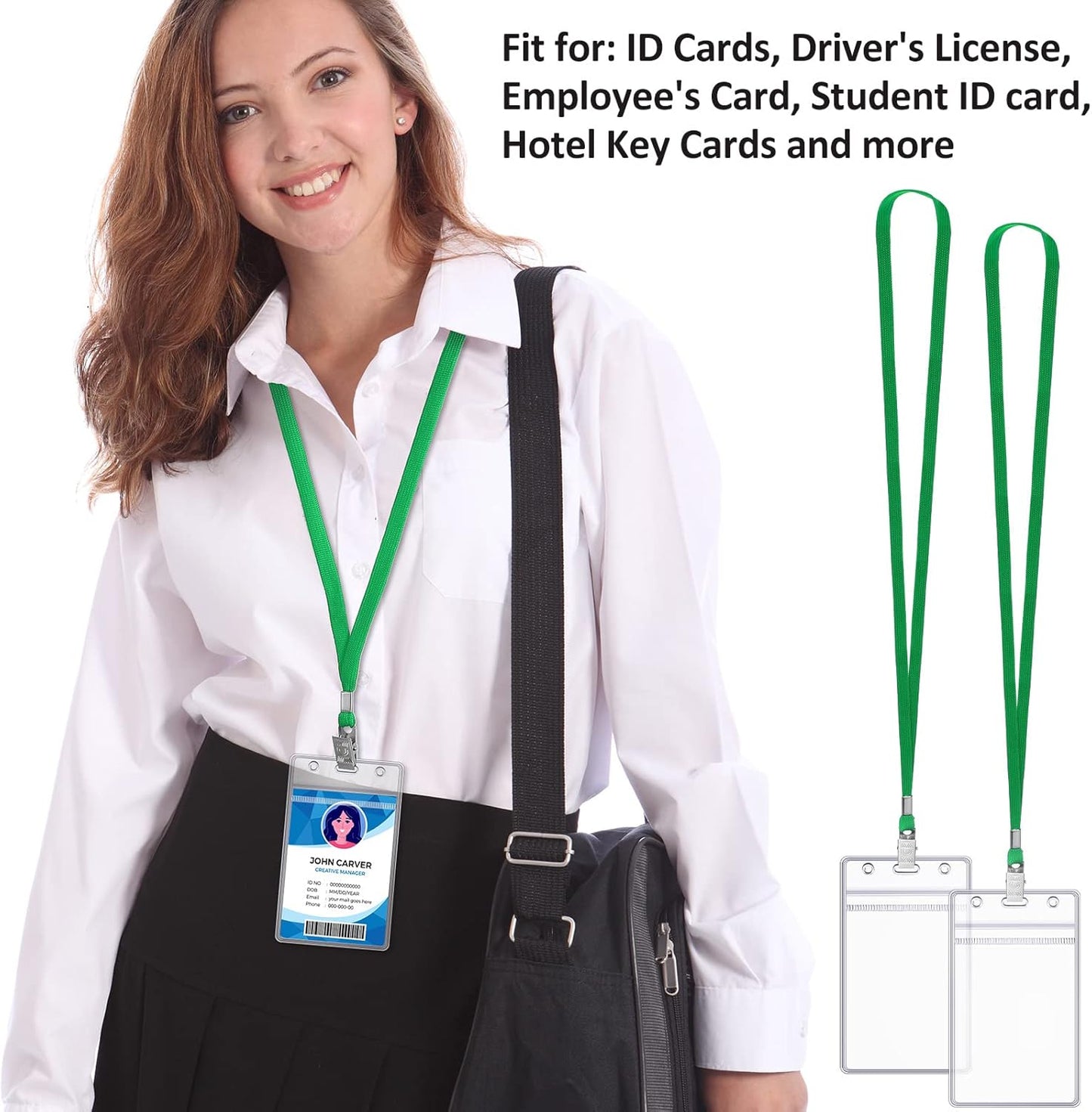 Marspark 200 Pcs Name Tag Lanyards with ID Holder Lanyards for ID Badges Resealable Flat Neck Name Tag with Clip Waterproof Plastic Clear Badges Bulk for School Office Supplies (Dark Green)