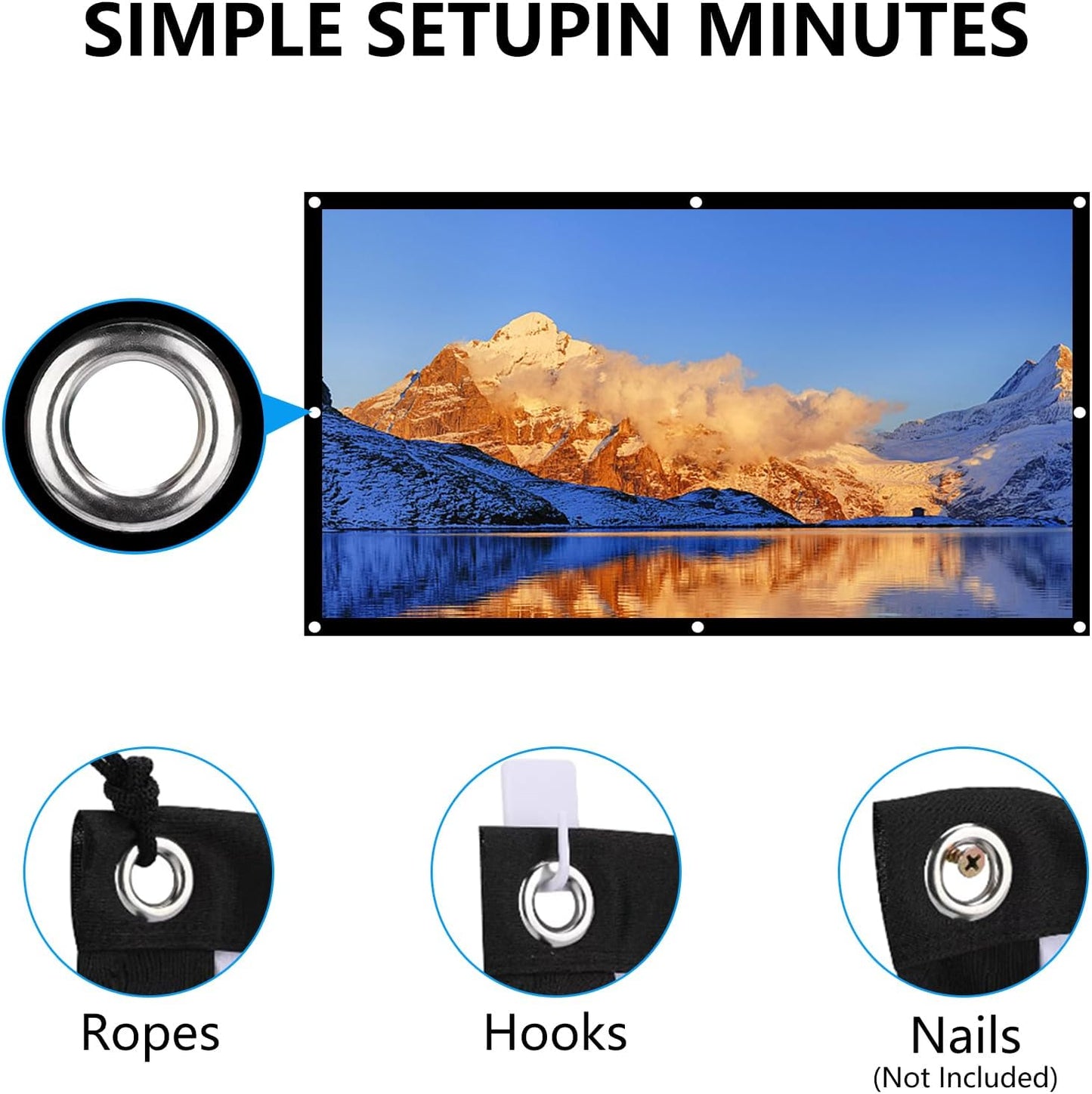 Portable Projector Screen 100 Inch 16:9 HD Folding Indoor Outdoor Movie Screen for Gaming Office Home Cinema