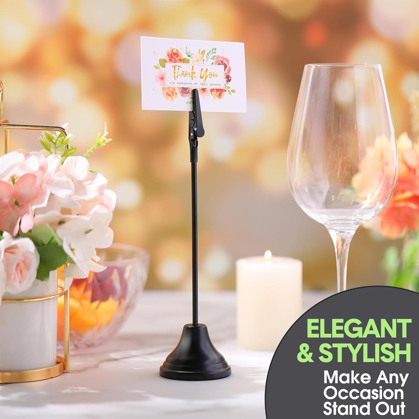 12 Pcs Table Number Holders - 8 Inch Place Card Holders with Alligator Clip for Photos, Food Signs, Birthdays, Weddings (Black)