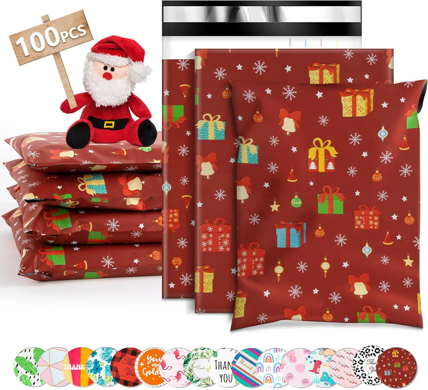 Oududianzi Christmas Poly Mailers 6x9, 100Pack Christmas Shipping Bags, Mailing Bags, Christmas Mailers Poly Bags for Shipping, Holiday Polymailer Packaging Bags for Christmas Gift