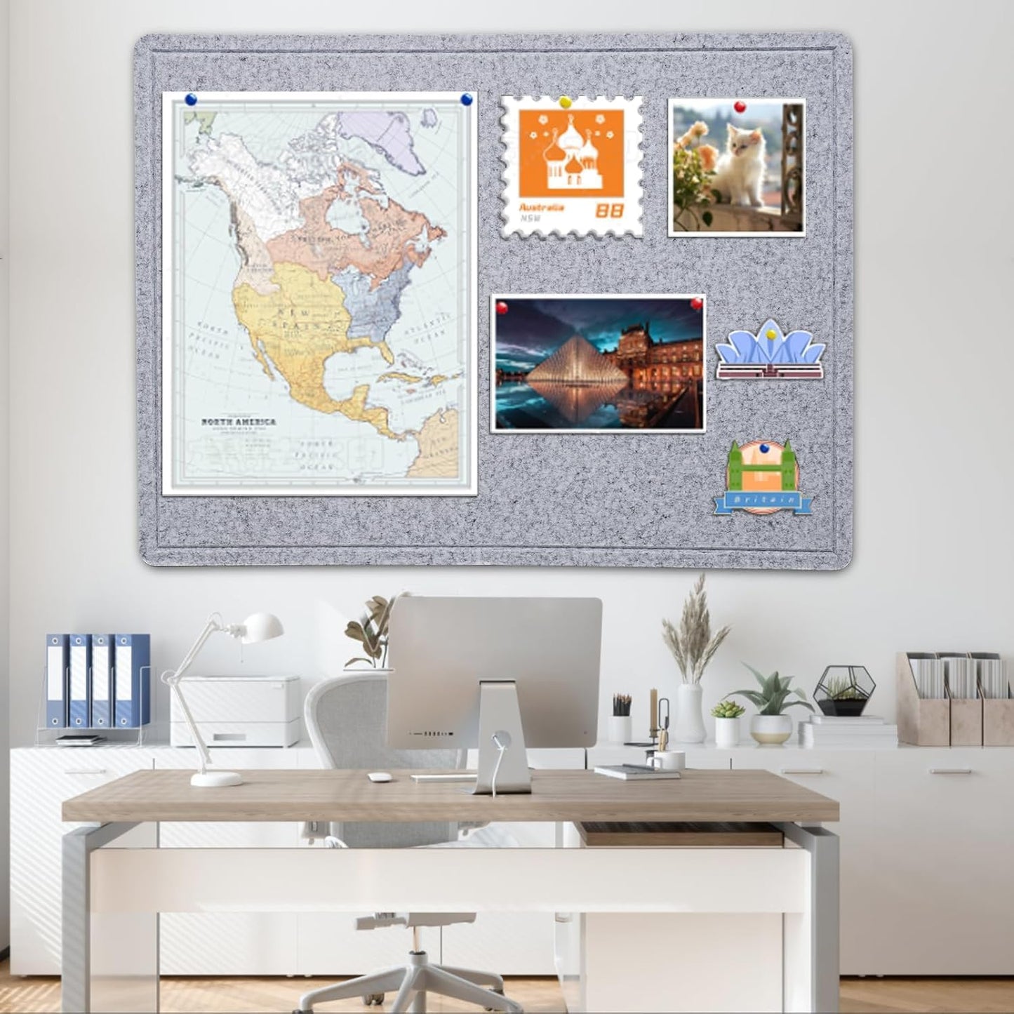 Large Bulletin Board - 60 X 36 inches Decorative Felt Pin Board - 5' x 3' Cork Board Alternative for Wall - Foldable Photo Board Self-Adhesive Vision Board Prayer Board with 30 Pushpins - Silver Gray