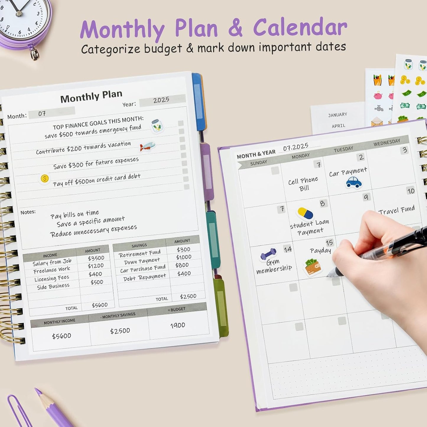 Budget Planner - B5(9.2x7'') Monthly Bill Organizer With Expense Tracker Notebook, Undated Financial Planner Budget Book To Take Control Of Your Money, Large Month Account Book With Pockets (B)