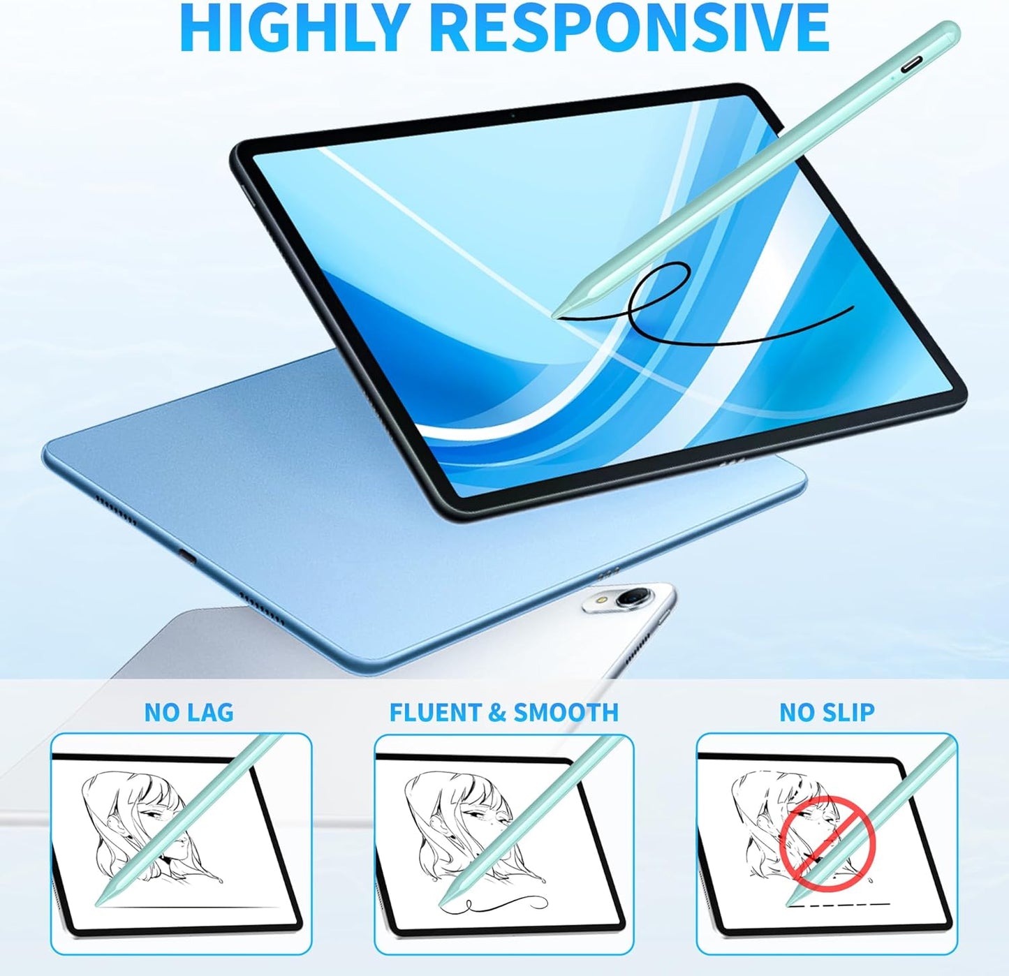 Stylus Pens for Touch Screen, DRYMOKINI Stylist Pen Compatible for Android and iOS Tablet/Phones, Rechargeable Universal Stylus Pencil Compatible for A-pple/i-Pad/Phone Tablet, Light Blue