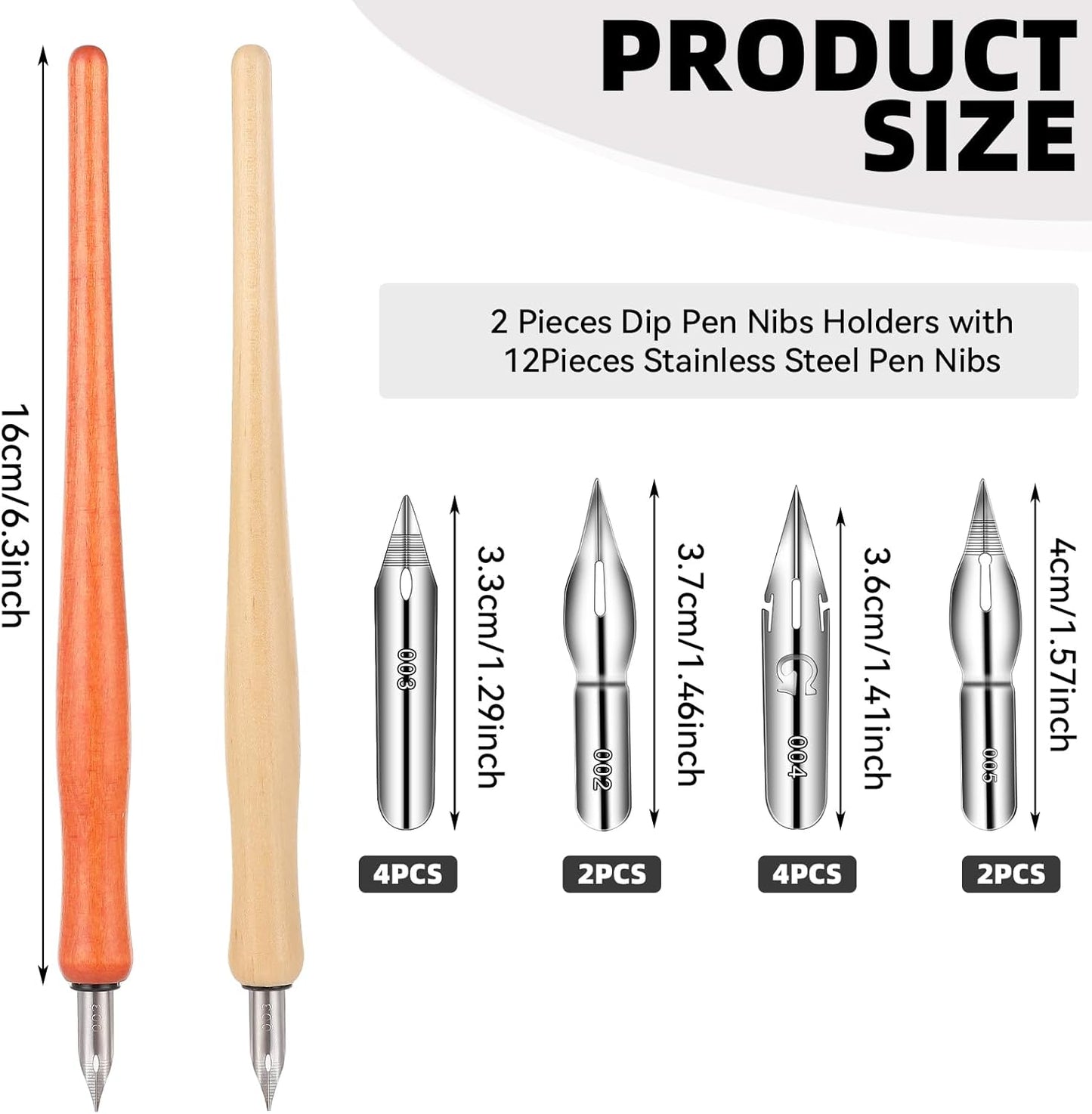 Bewudy 10 PCS Oblique Calligraphy Dip Pen Set, Comic Pen Nib Set, Fluid Writer Pen, with 8 Pieces Stainless Steel Pen Replacement Nibs Nib for Writing Painting Signing and Sketch (Solid Wood)