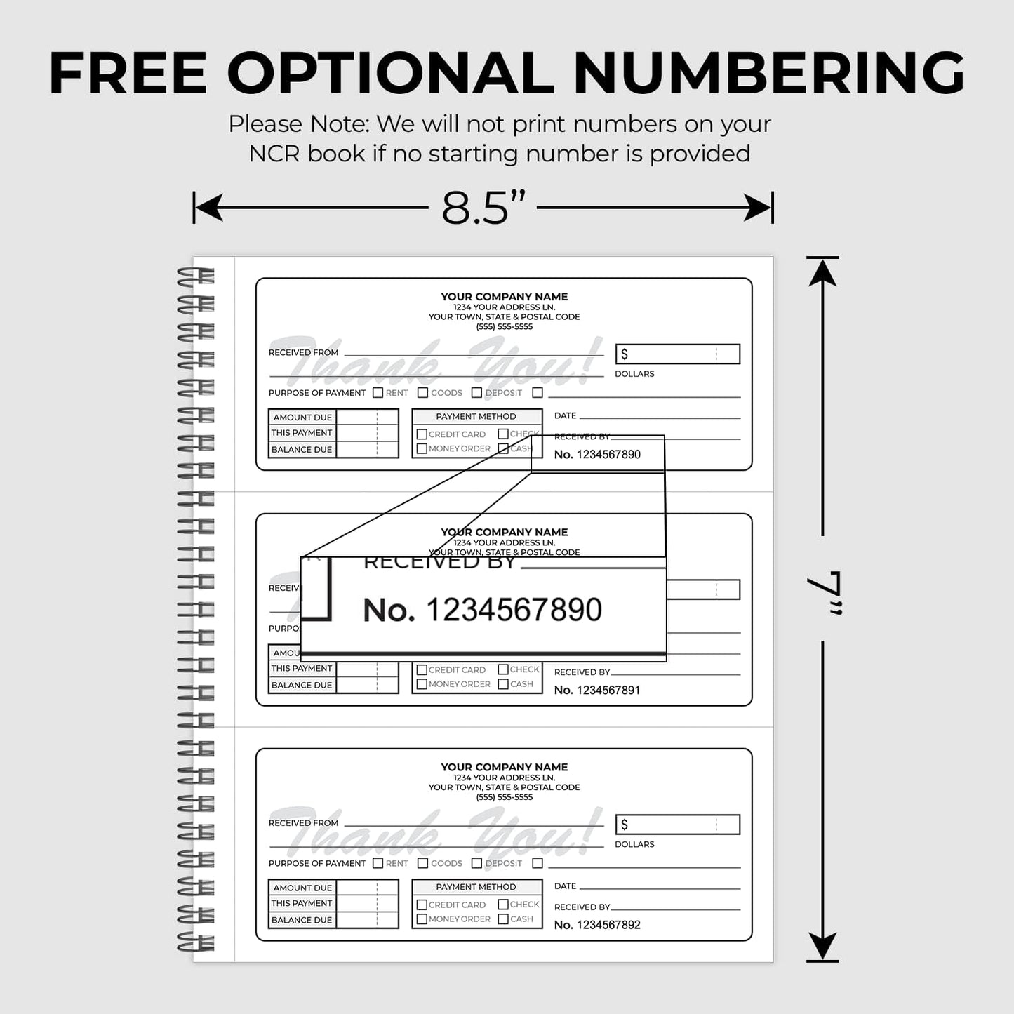 Custom 8.5" x 7" (3 Per Page) Carbonless NCR Books in 3-Part Triplicate Invoices, Receipts, Work Orders, Sales Orders, Purchase Orders, Estimates, Quote Forms with Your Company/Business Name (96 Sets)