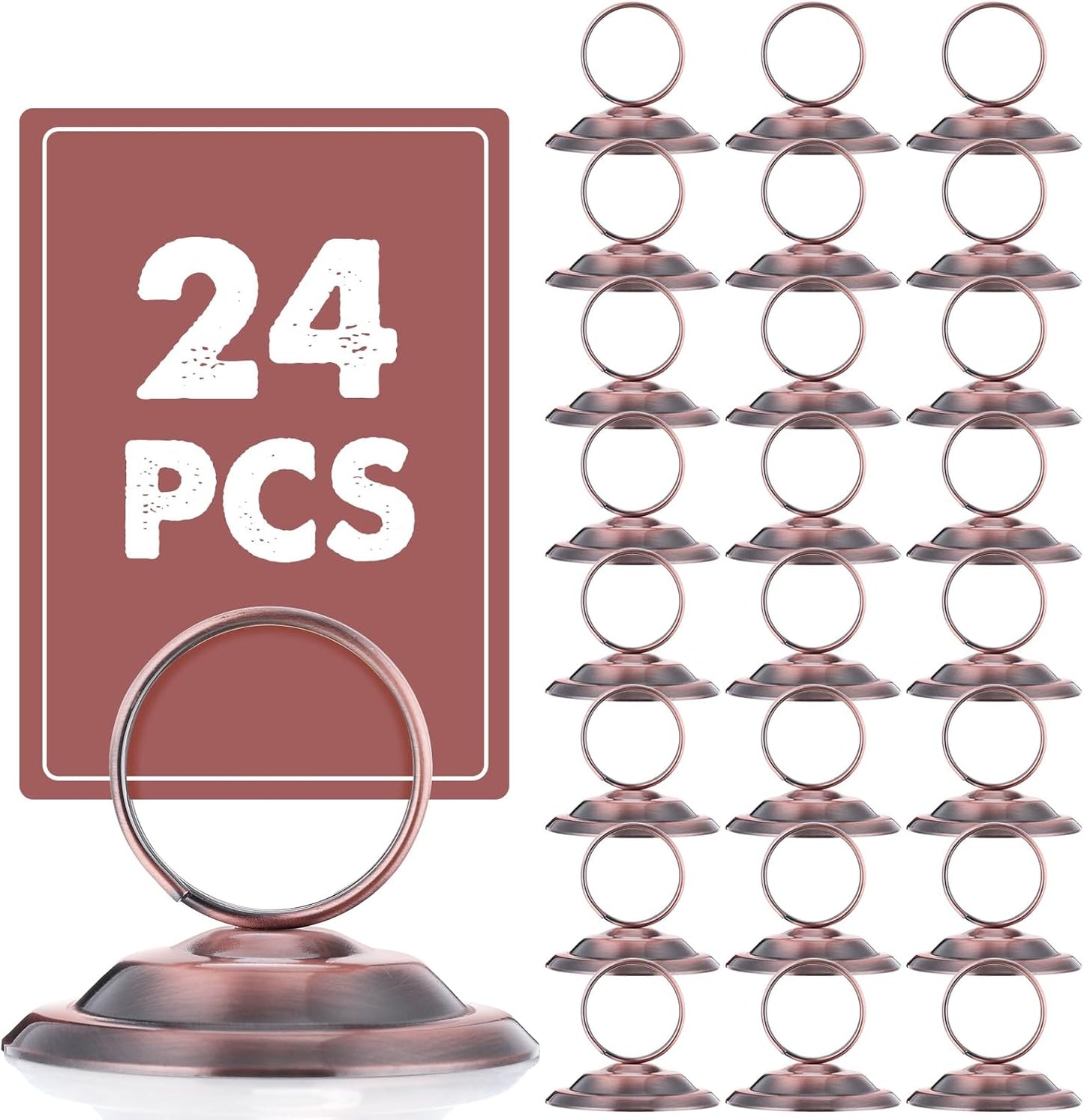 24 Pcs Table Number Holders Metal Place Card Holders Table Number Stands Tabletop Menu Sign Stands for Wedding Restaurant Recipe Banquet Birthday(Antique Copper)