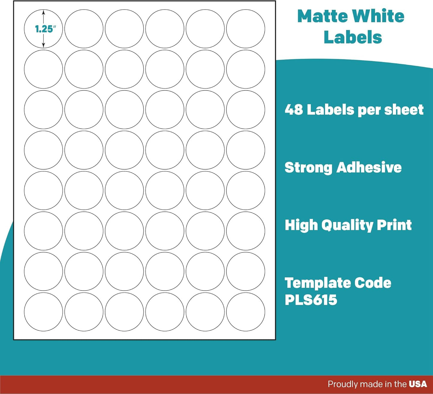 Premium Label Supply White Sticker Round Labels – 1.25" Circle – Laser/Inkjet Compatiblee – (48 per Sheet), 1000 Sheets – 48,000 Total Adhesive Labels
