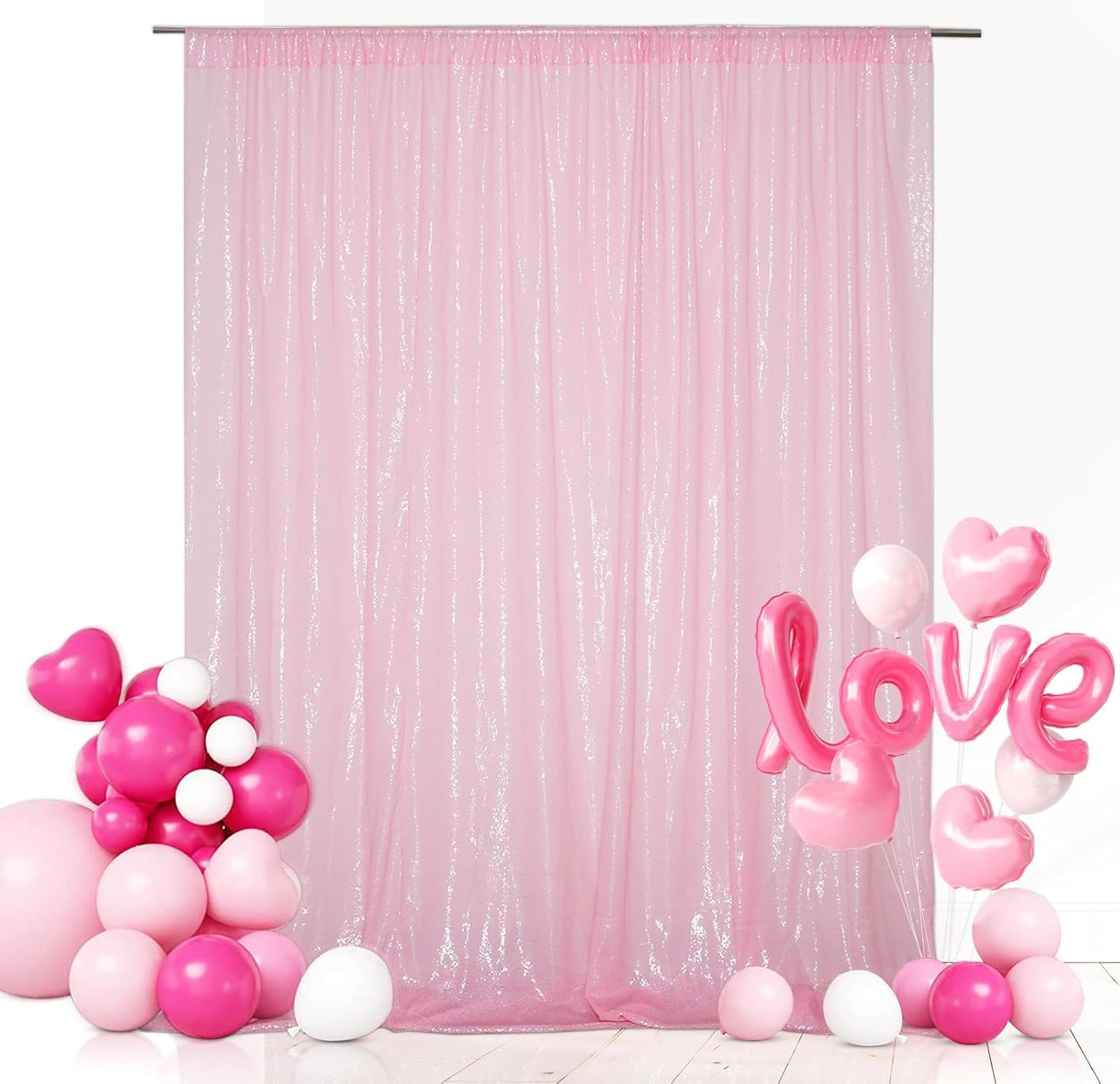Eternal Beauty Pink Sequin Backdrop, 8x8 Ft Glitter Background Curtains for Shimmer Photography Party Wedding Birthday Back Drop Decor