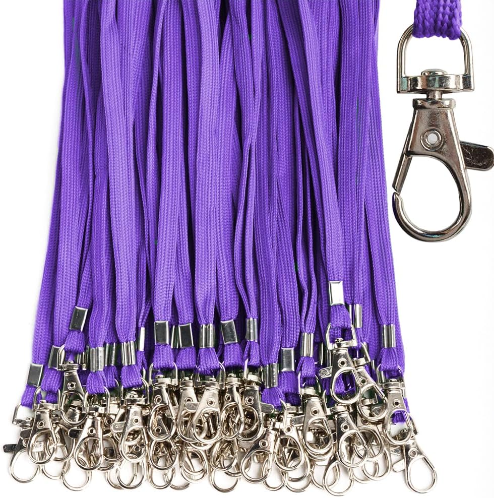 Purple Lanyards 50 Pcs Bulk Lanyard for Id Badges Flat Lanyard with Badge Clip Swivel Hook (50, Purple)