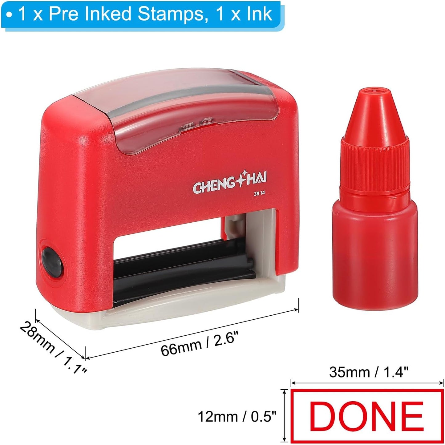 YOKIVE Done Self Inking Rubber Stamp, Office Ink Business Stamp for Office Documents, Paperwork, Warehouse, Label (Red)