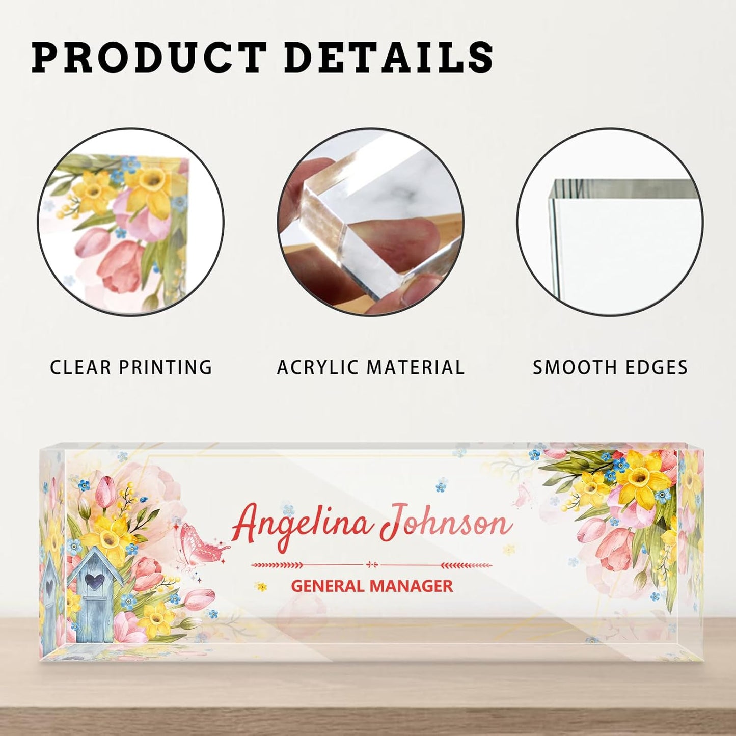 Personalized Name Plate for Desk, Custom Acrylic Desktop Accessories Office Decor for Women Men, Offices Gift for Coworkers Boss Teacher, Employee Appreciation Gifts