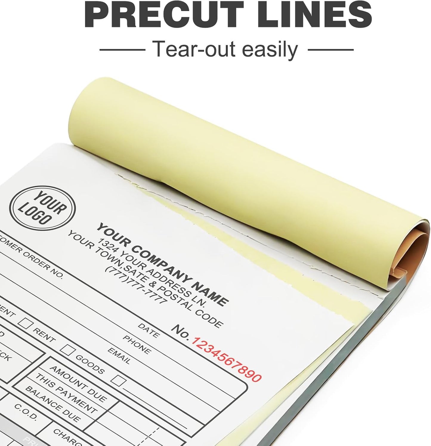 Custom 5.5" x 8.5" Invoices Receipts Carbonless Books in 2-Part Duplicate Personalized Company Address Name Phone Number 100 Sets