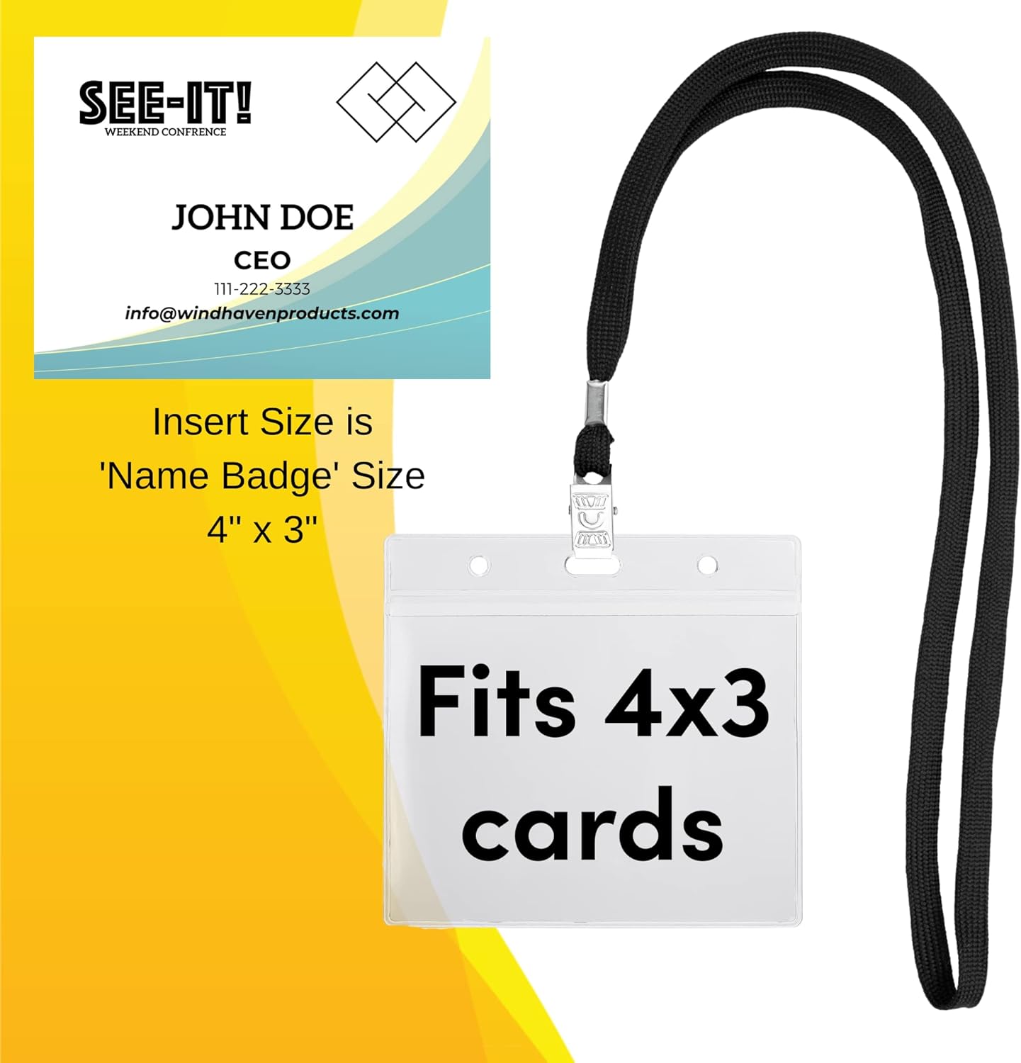 SEE-IT! 104 & 52 Qty Sets Badge Holders with Lanyards Name Tag Holders and Lanyards 4x3 Size Quick Load No Zipper Name Tag Badge id Holder Clear Plastic (104)