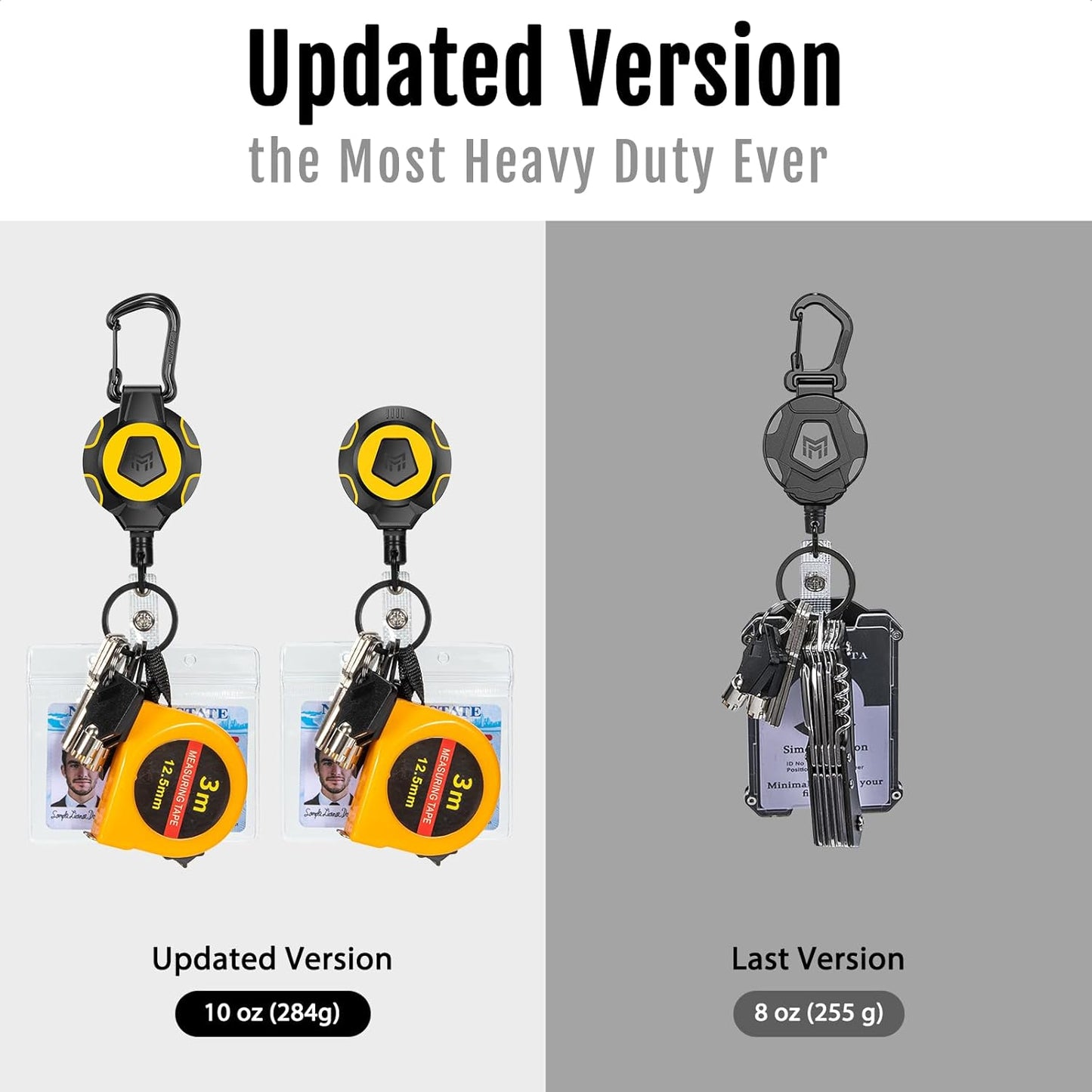 MNGARISTA Upgraded Heavy Duty Retractable Keychain, Belt Clip Ver. & Carabiner Ver., 10 oz Retraction, 31.5" Stainless Steel Cable, Tactical ID Badge Reel Key Chain Retractor, 2 Pack