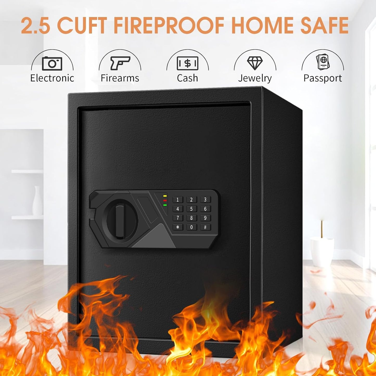 3.3 Cubic Feet Large Safes for Home Use Fire and Water proof, Digital Security Safe with Key and Combination, Home Safes Water and Fireproof for Firearm Medicine Money Valuables