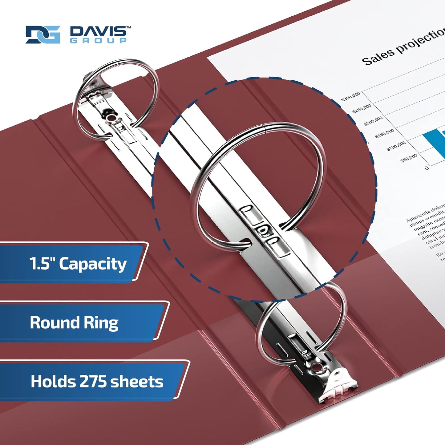 Easyview Premium 3-Ring Binders with Clear-View Covers and Round Rings, Binders for School or Office, 1.5 Inch, Pack of 6, Burgundy