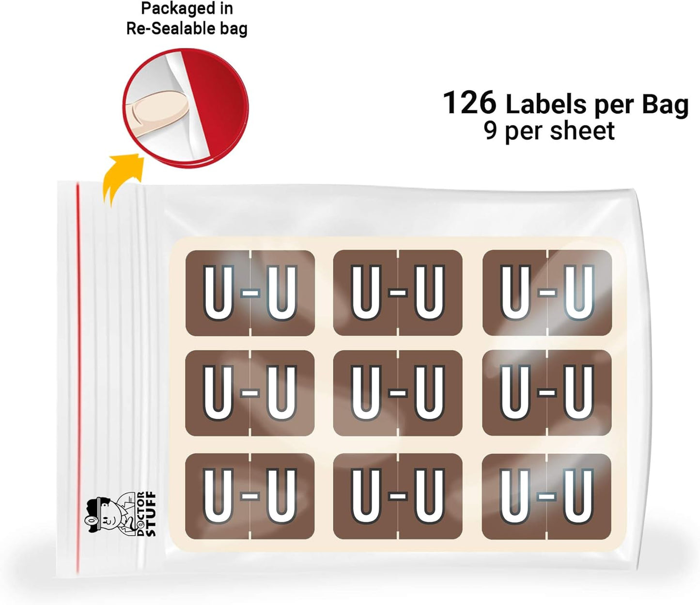 Doctor Stuff - File Folder Labels, Alphabet Letter U, Barkley/Sycom FABKM - BRAM Series Compatible Alpha Stickers, Brown, 1" x 1-1/2", 126 Labels/Package