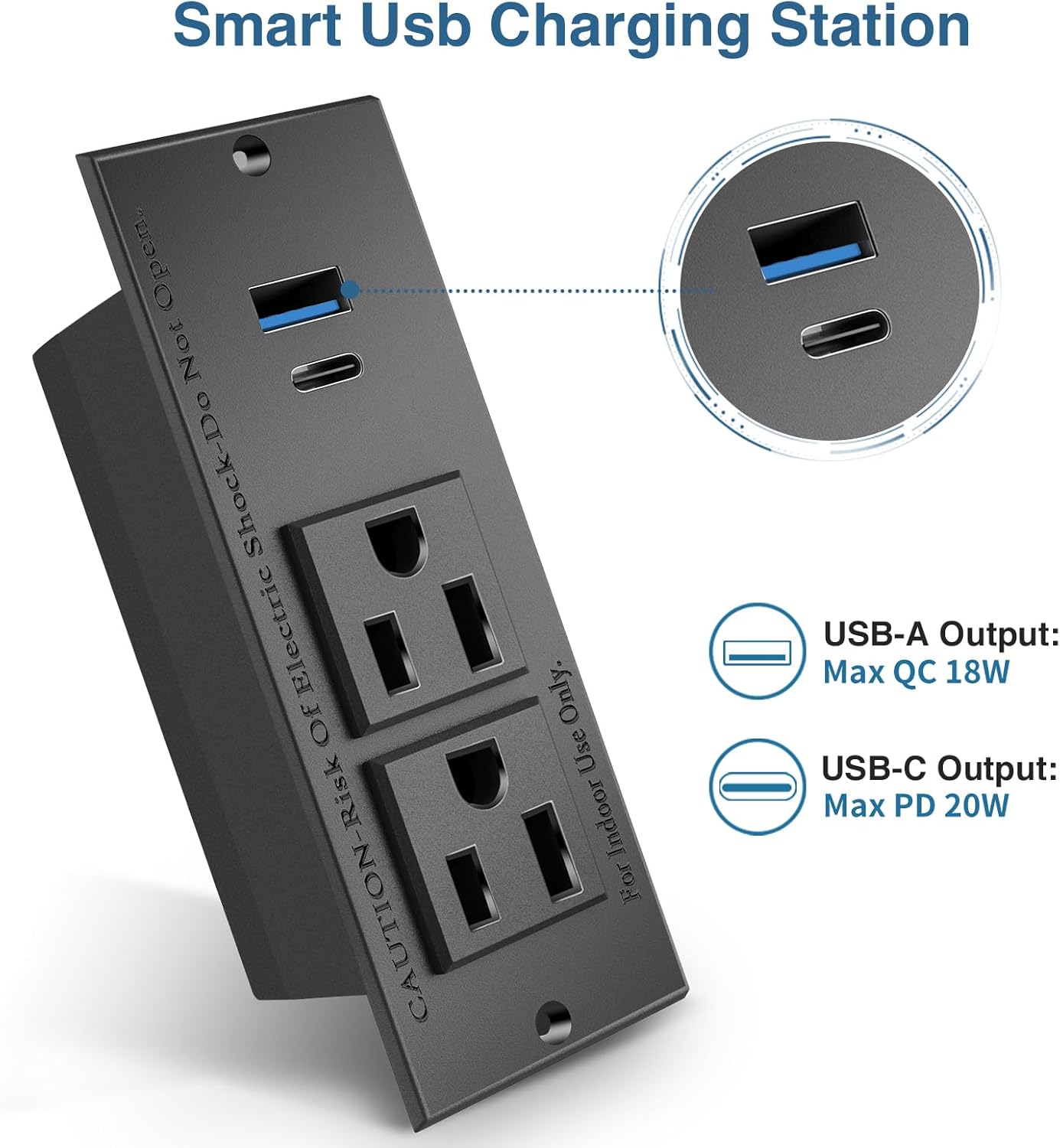20W PD Conference Recessed Power Strip with Fast USB C, Furniture Recessed Outlet, Desktop Power Strip, Desktop Charging Station with 2 Outlets and 1 USB and 1 Type-C
