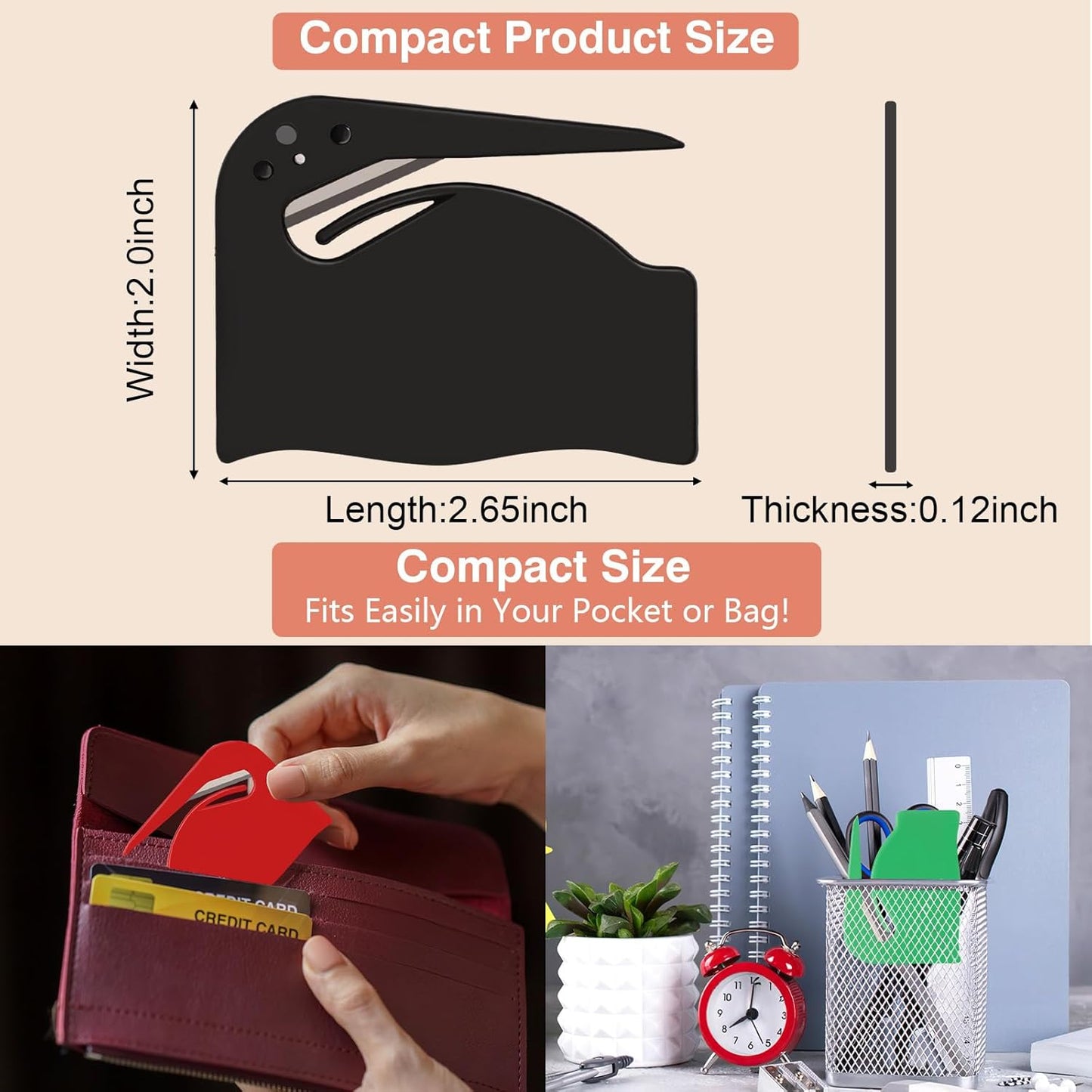 Letter Opener Envelope Slitter 4 Pack, Mail Opener with Concealed Blade, Portable Envelope Opener for Home, Office, and Travel, Durable Letter Openers - Set of 4 Colors
