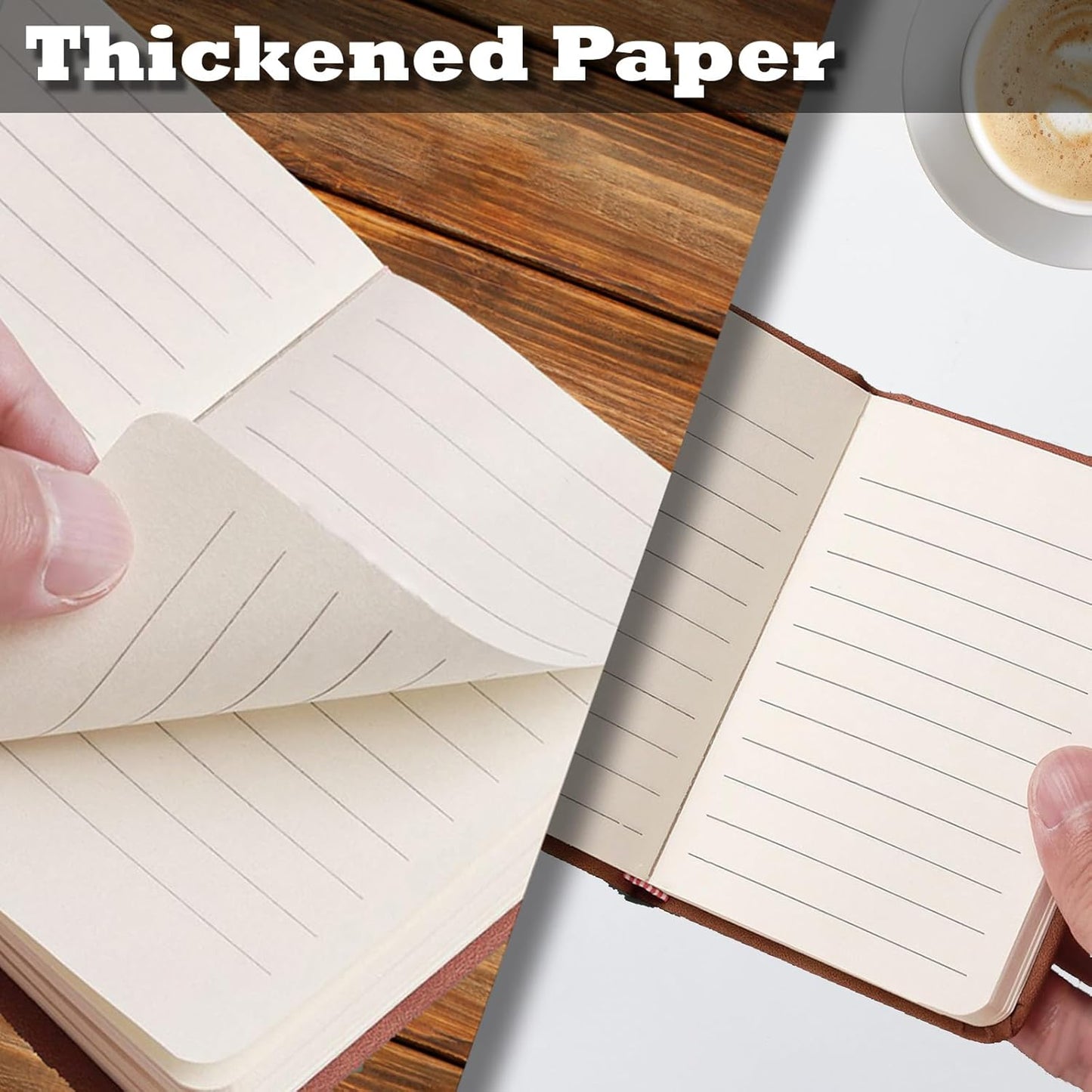 2 Pack Pocket Notebook Small Notebook, 3" x 4.4" Journal Notebook Hardcover with Thick Lined Paper, 200 Pages Leather Cover Mini Journal Notepad (Brown)