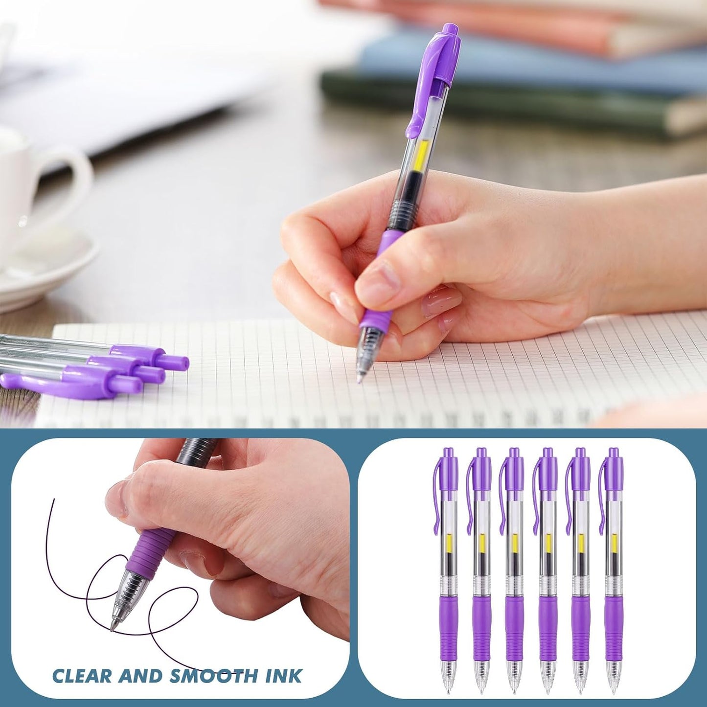 Jetec 500 Pcs Premium Gel Roller Pens Bulk, Fine Point 0.7 mm, Retractable Gel Ink Roller Ball Pens for Writing Journaling Taking Notes Office (Purple)
