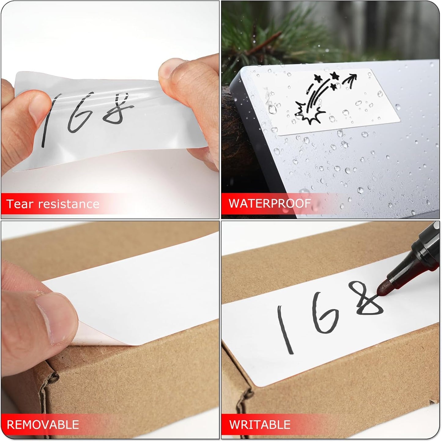 White Rectangle Stickers 4 x 2 Inch Color Coding Labels Vinyl Roll Self-Adhesive Waterproof Removable 500 PCS