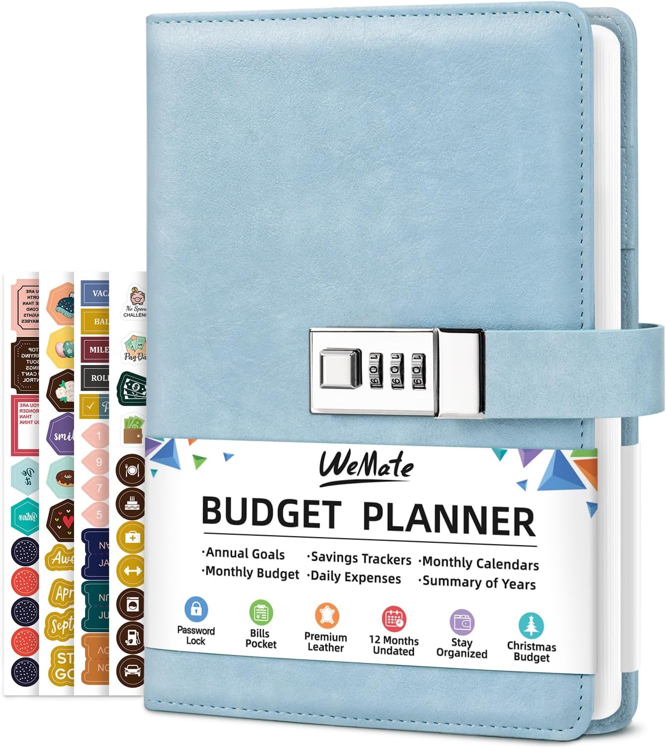 WEMATE Budget Planner 2025 with Lock, Monthly Budget Book with Expense Tracker Notebook, Undated Financial Planner to Manage Your Money, A5 Leather Account & Budget Book, Blue