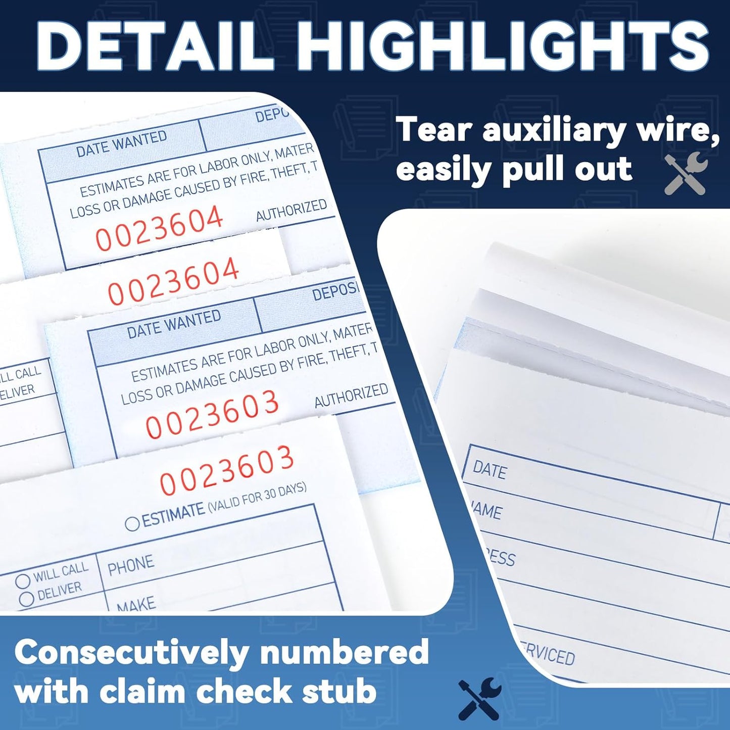 gisgfim 6 Pad Repair Order Book 2 Part Carbonless Receipt Books Consecutively Numbered with Claim Check Stub Invoice Receipts Book Work Order Form Receipt Book Orders for Small Business 50 Set per Pad