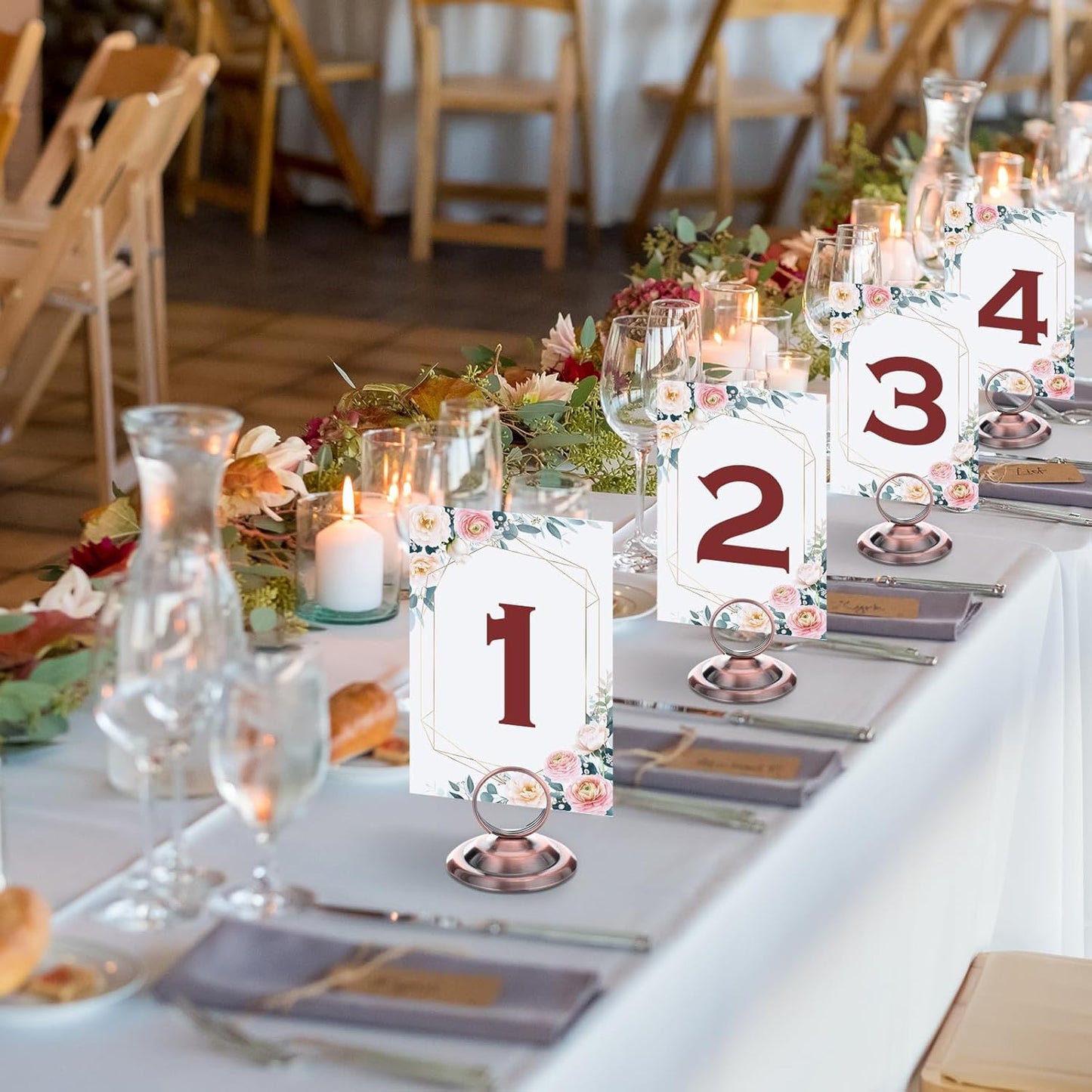24 Pcs Table Number Holders Metal Place Card Holders Table Number Stands Tabletop Menu Sign Stands for Wedding Restaurant Recipe Banquet Birthday(Antique Copper)