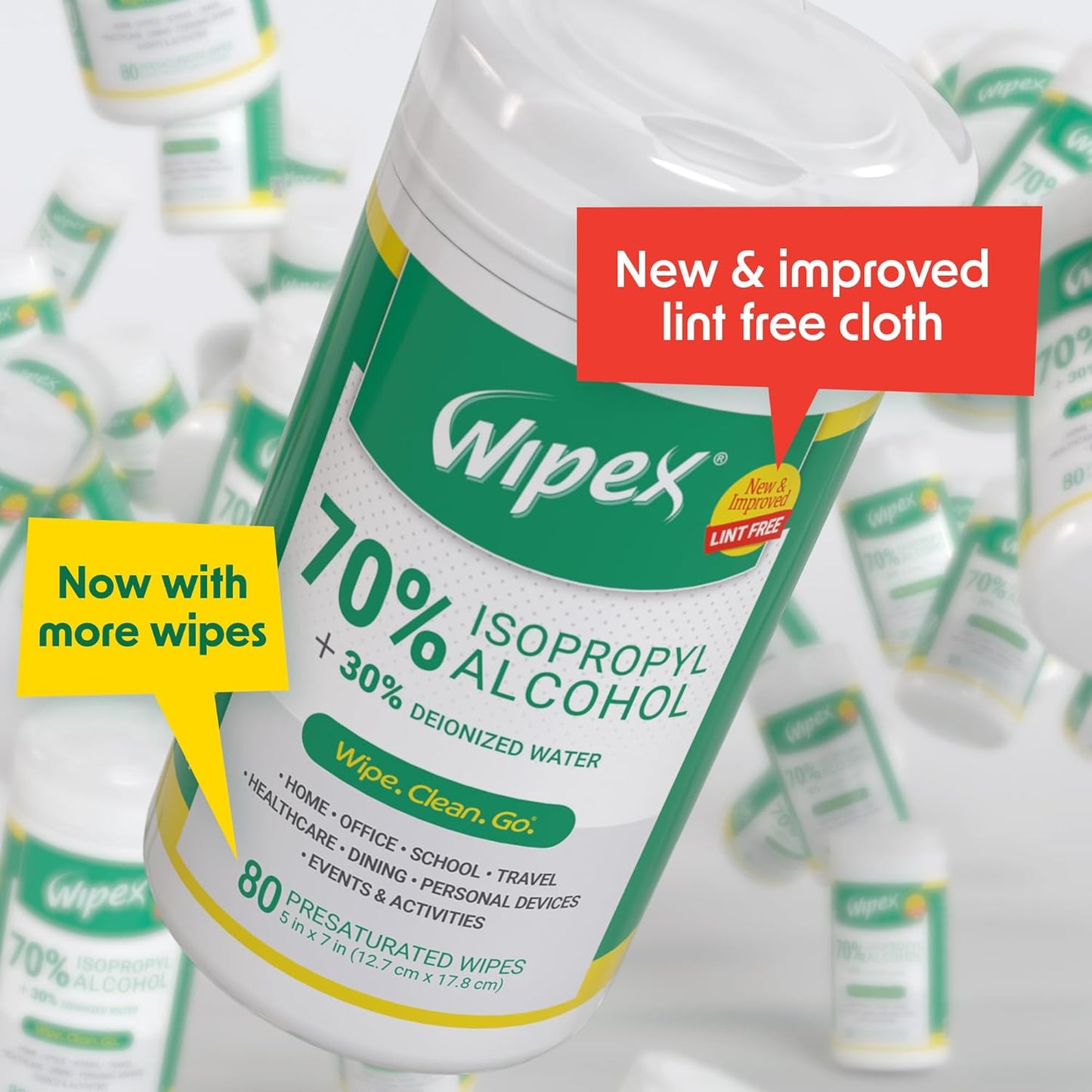 Wipex Alcohol Wipes for Electronics - Tech Wipes with 70% Isopropyl Alcohol - Equipment Cleaning for Computers, iPhones and Household Items, New Lint Free Cloth, 80 Count (Pack of 6)