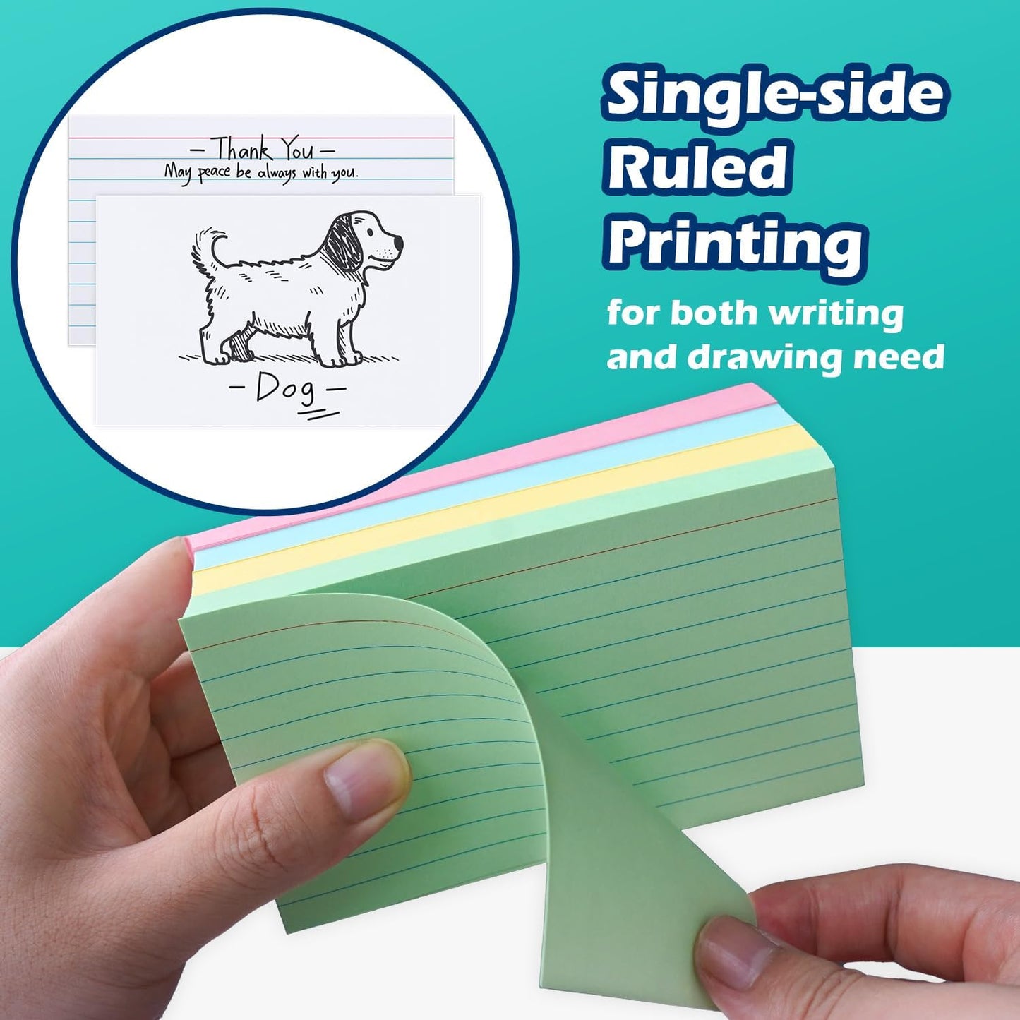 Blue Lined Index Cards 3x5 Ruled Note Cards 100 Count, 180 gsm Heavy Weight