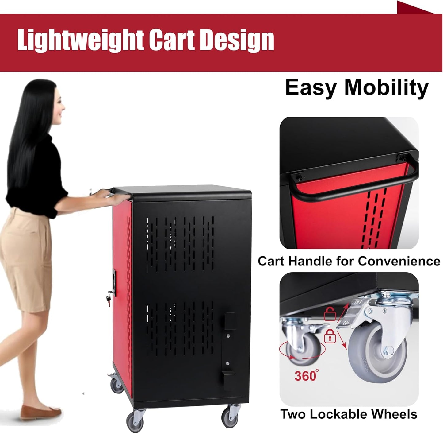 32 Device Mobile Charging Station for Laptops/Tablets/iPads/Chromebooks,32 Bay Lockable Charging Cabinet with Cable Management & Power Strip Included, School Charging Storage Carts,Easy Assembly
