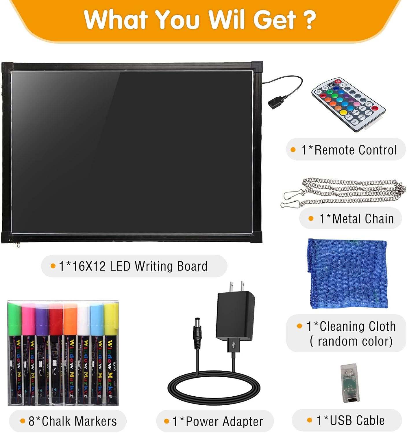 Slsy LED Writing Board 16"x12", Illuminated Erasable Neon Message Sign with 8 Fluorescent Markers & 26 Flashing Modes, Light Up Menu Board for Restaurant, Bar, Cafe, Shop