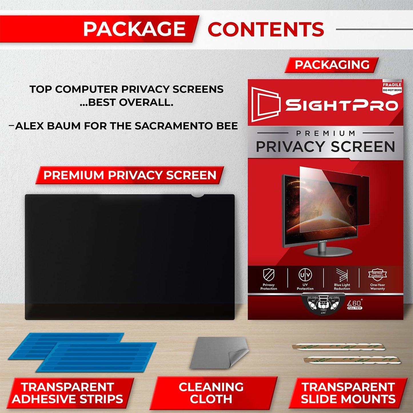 23.8 Inch 16:9 Computer Privacy Screen Filter for Monitor - Privacy Shield and Anti-Glare Protector