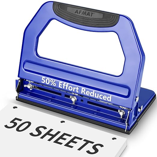AFMAT 3 Hole Punch Heavy Duty, 9/32" Holes, 50-Sheet Hole Puncher 3 Ring by AFMAT
