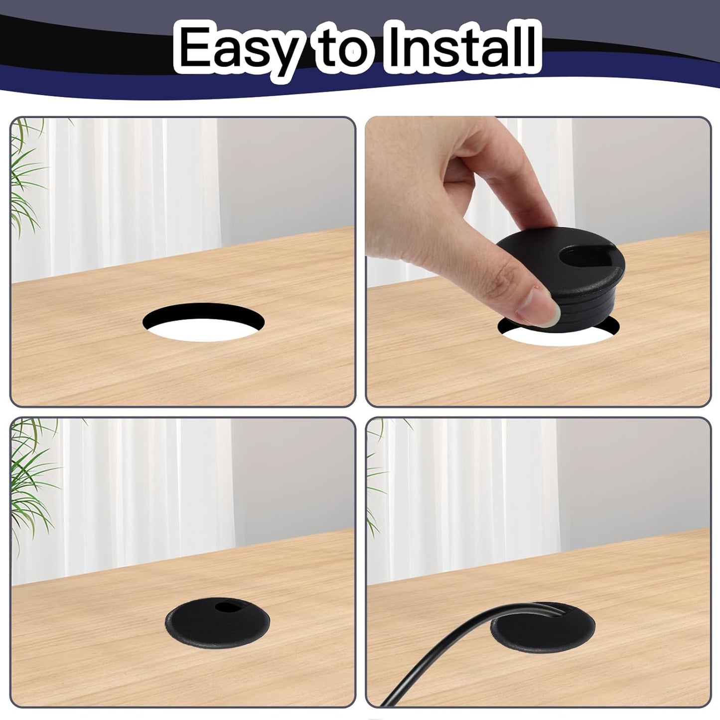 2pcs 1-1/2 Inch Desk Grommet, Plastic Desk Hole Cover, Black Cable Hole Cover, Desk Hole Grommet for Wire Cord Organizing Office Computer Desk