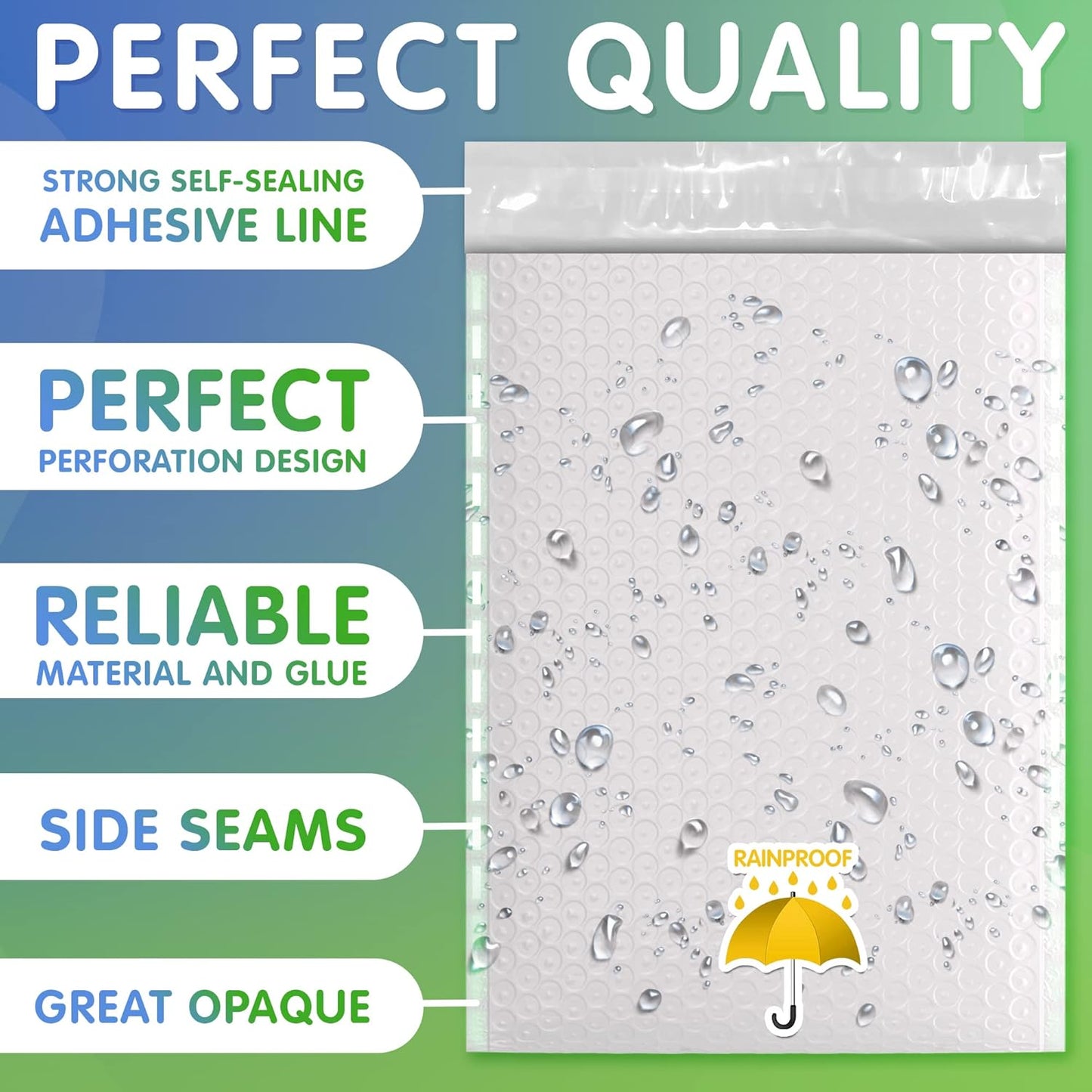 White Poly Bubble Mailers Self Seal, 9.5 x 13.5 Inch. Pack of 10 Bubble Packaging Envelopes for Shipping. Durable Padded Envelopes Waterproof. Self Seal Padded Mailers. Shipping Packages