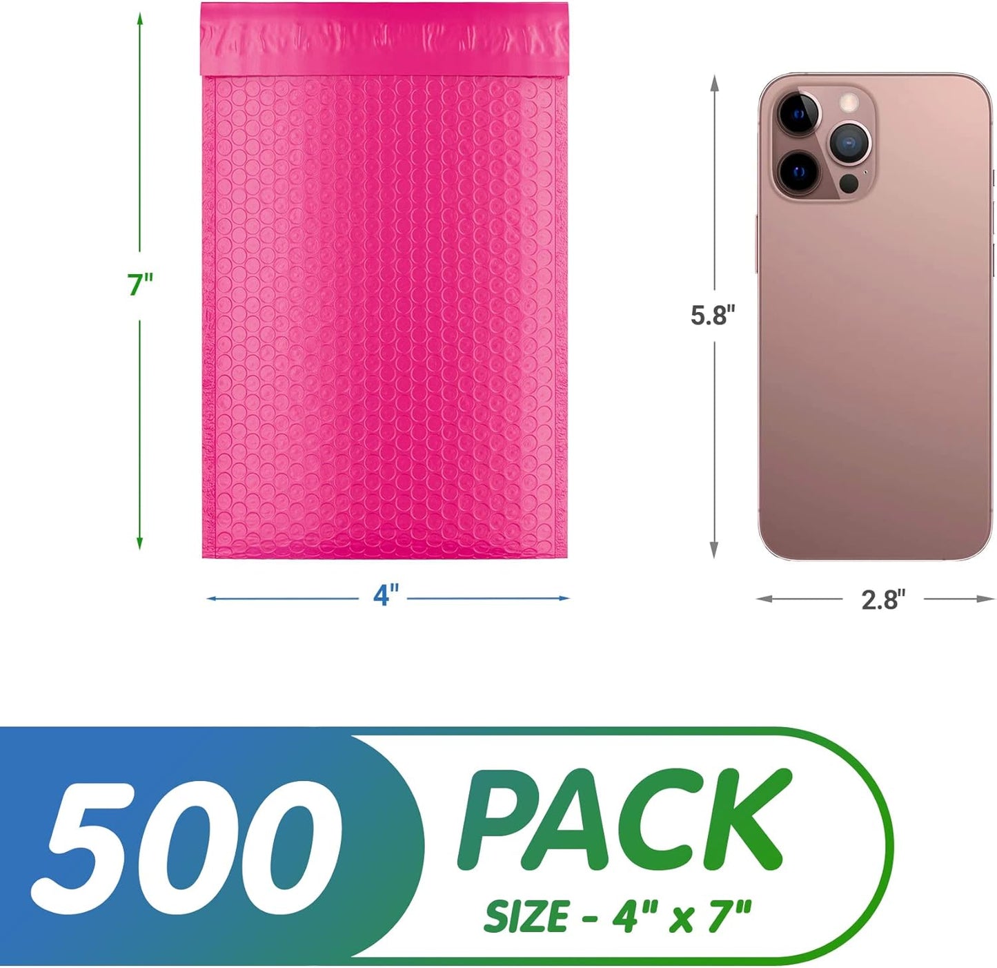 Pink Poly Bubble Mailers Self Seal, 4 x 7 Inch. Pack of 500 Bubble Packaging Envelopes for Shipping. Durable Padded Envelopes Waterproof. Self Seal Padded Mailers. Shipping Packages
