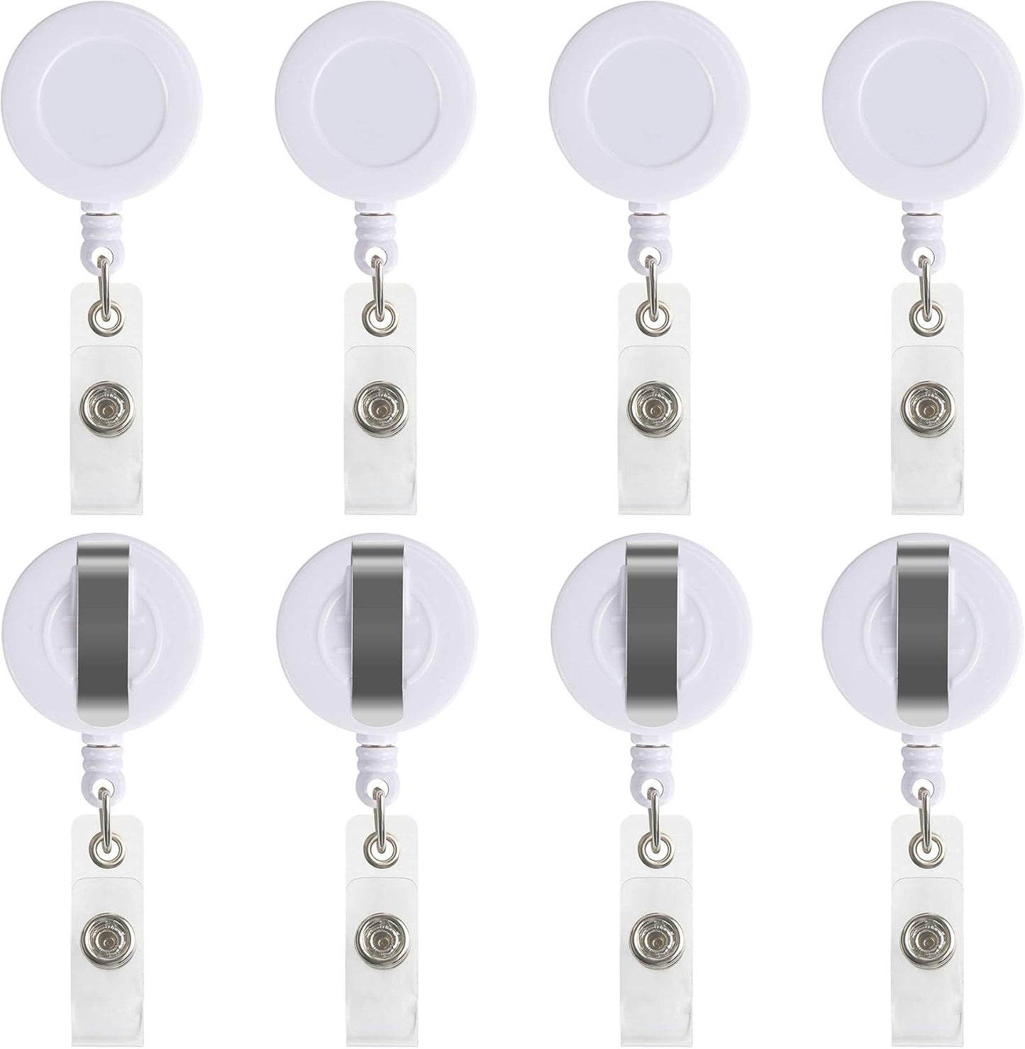 JANYUN 100 Pcs Badge Reels Retractable Badges Holder for ID Card Keychain Whistles Lanyards for School Office (White)