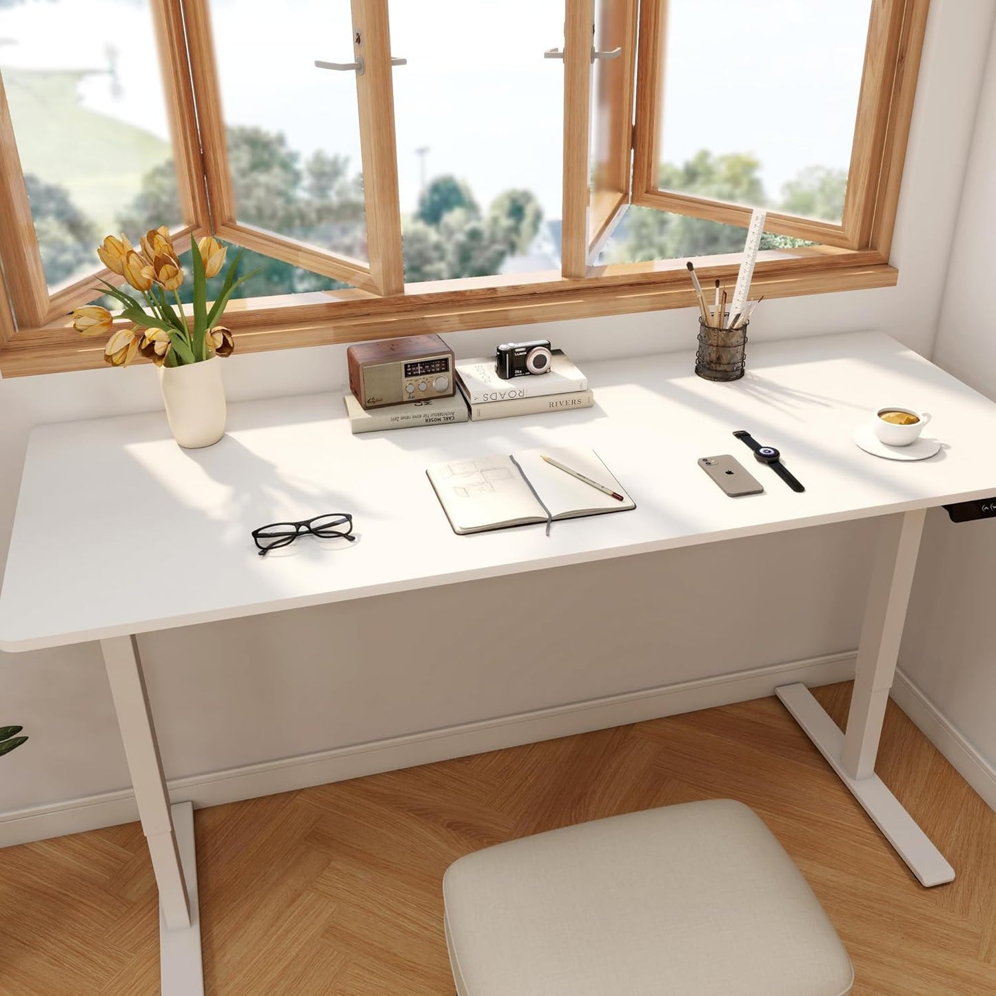 FLEXISPOT 79 x 32 Inch Dual Motor Standing Desk, Computer Desk with Memory Controller, Home Office Desk with Splice Board (White Frame + 79" White Desktop, 2 Packages)