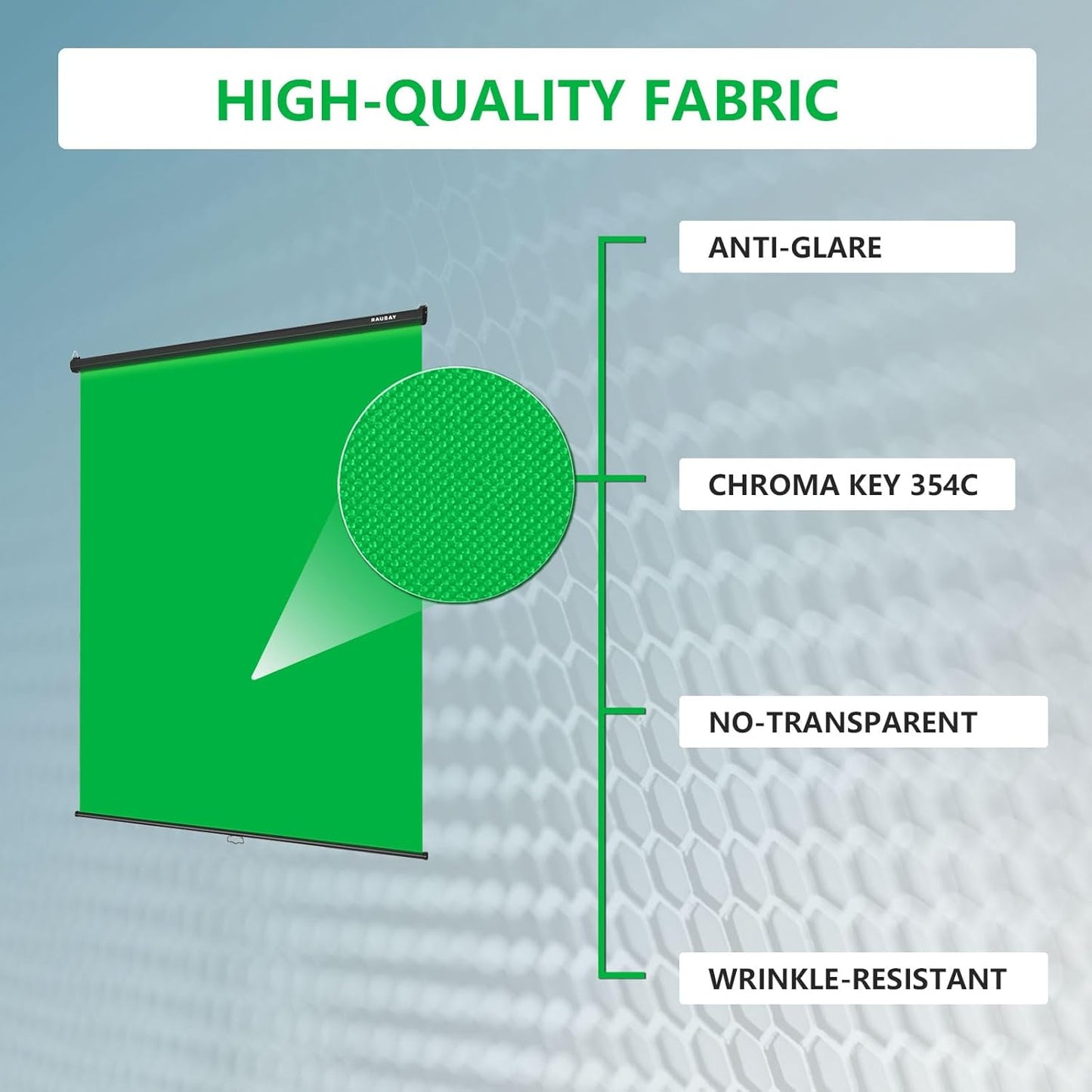 RAUBAY Retractable Pull Down Green Screen - 59.8" x 86.6" Collapsible Wall-Mount Background for Professional Video Production, Chroma Key Backdrop for YouTube, TikTok, Streaming, Video Conferencing