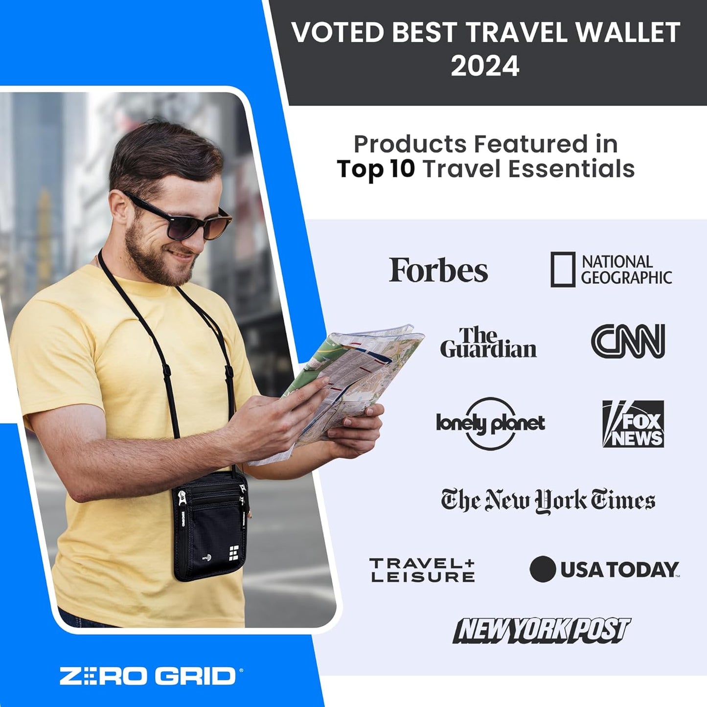Neck Wallet for Travel & Passport Holder with RFID Blocking - Slim & Easy to Conceal Nylon Travel Pouch for men & women - Holds Phone, Cash, Cards, Keys - Sweat & Water Resistant - Large - Black
