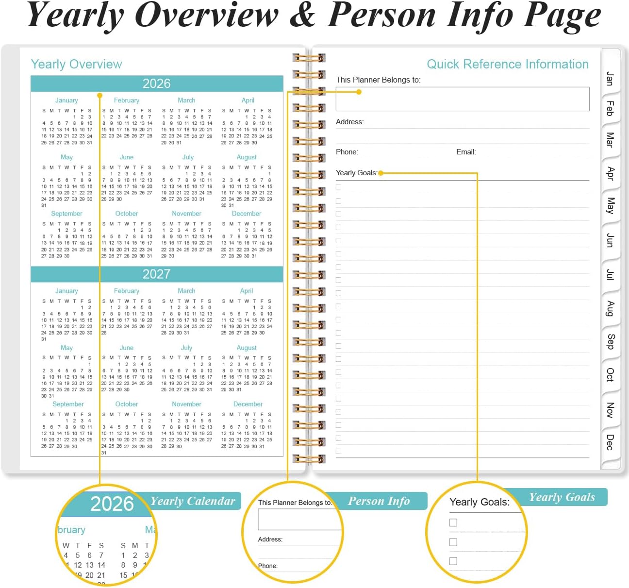 2026 Planner - Planner 2026 from January 2026 - December 2026, Weekly & Monthly Planner Spiral Bound with 12 Monthly Tabs, Inner Pocket, 6.4" x 8.5", Flower-A